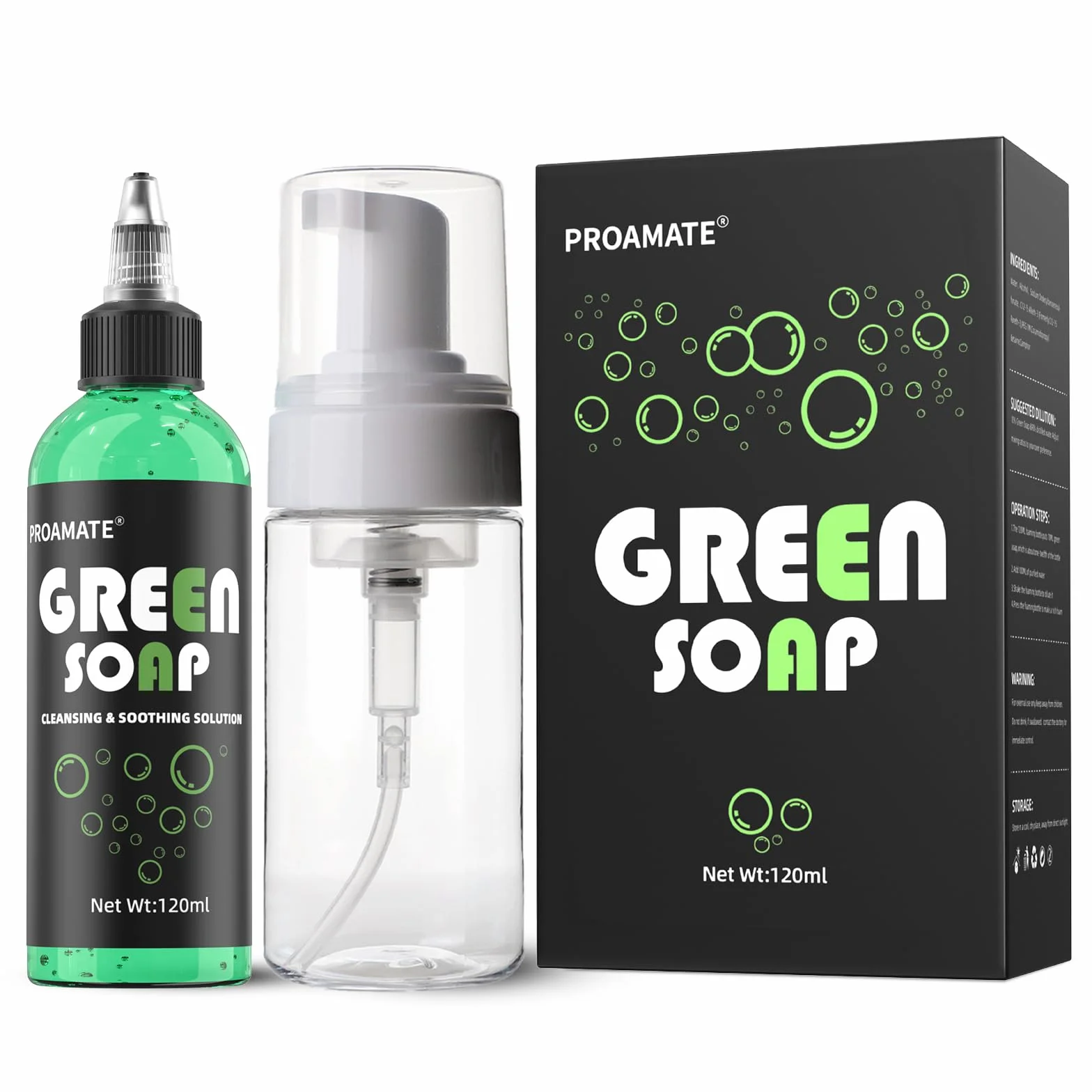 Proamate Savon de tatouage vert 120 ml avec bouteille en mousse fournitures de tatouage