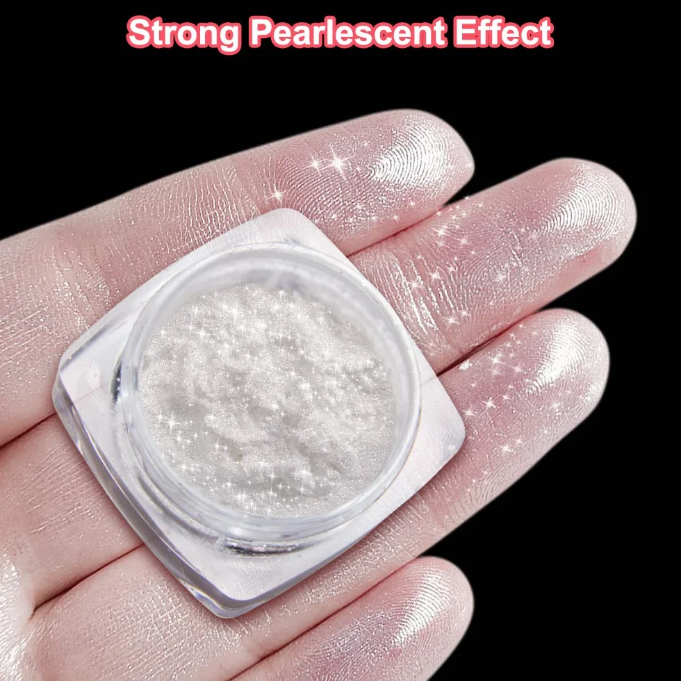 Poudre Chrome Ongle 3Pcs Aurora Poudres Chromées Blanches Transparente Holo Paillettes Effet Miroir Nail Art DIY