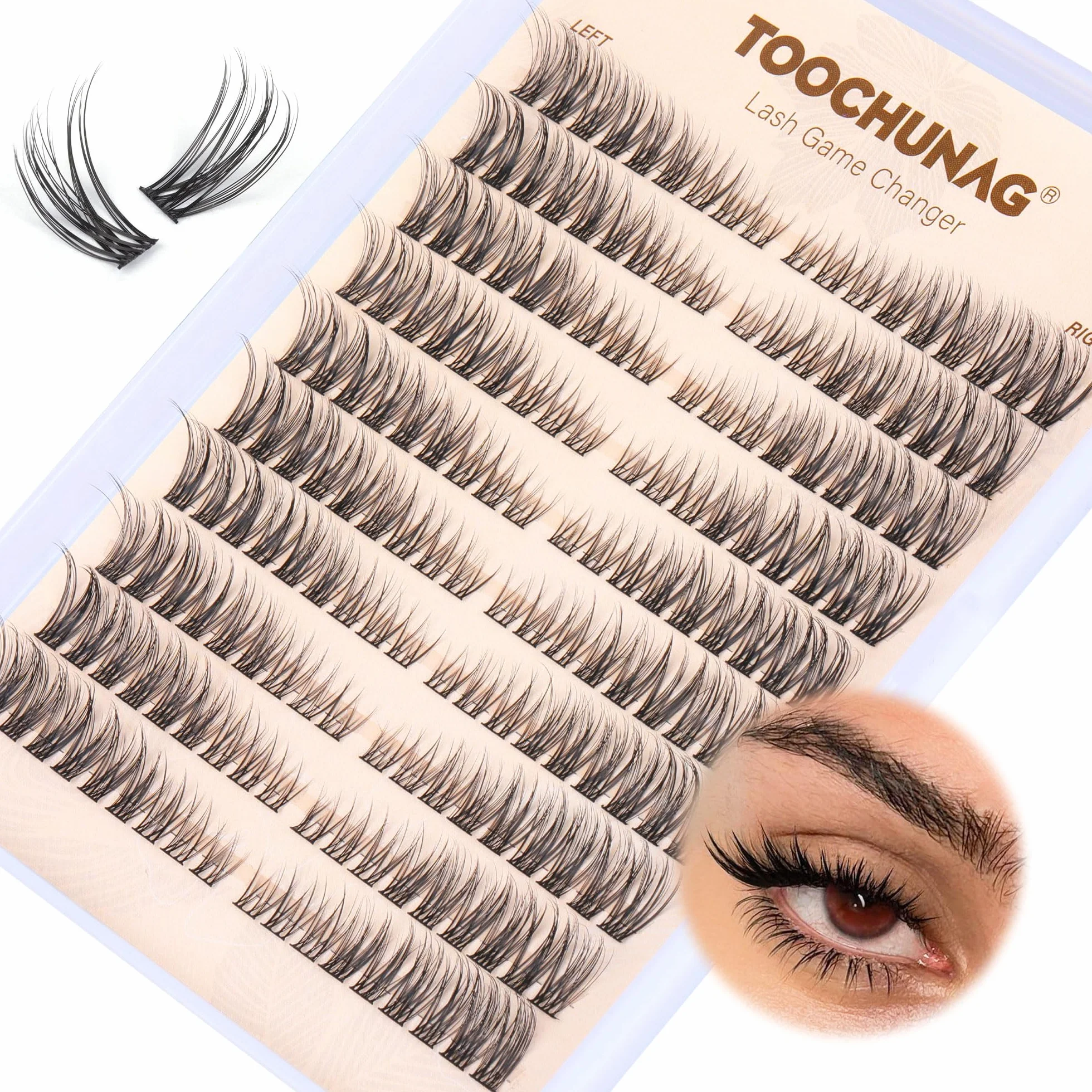 TOOCHUNAG Lot de 180 grappes de cils individuels, courbure C, gauche/droite, 7 à 15 mm, courbure C