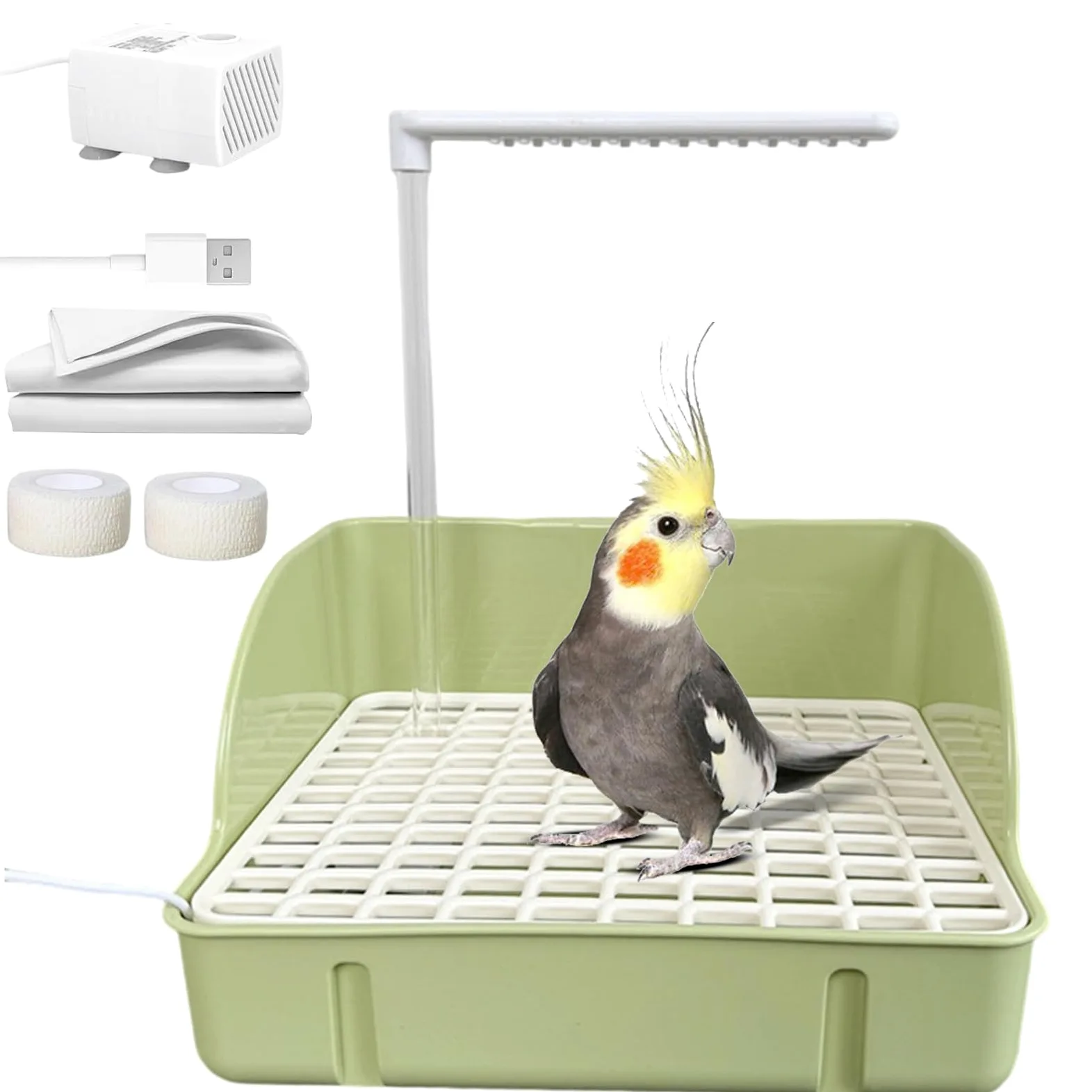 Generico Salle de Bain Douche pour Oiseaux | Récipient de Bain d'oiseaux | avec pompe | Grand récipient pour Perroquets, accessoire pour Cage pour perruches Calopsitte Fringuelli Moineau Ara Conuri