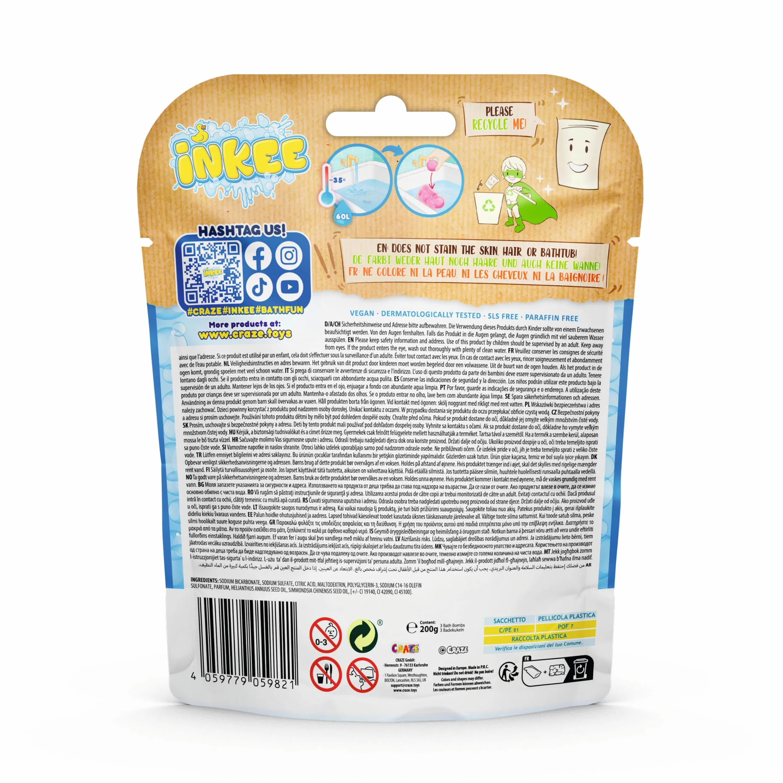 INKEE GALUPY UNICORN Pack de 4 Bombes de bain enfant 4 couleurs parfum Chewing-gum huile Jojoba 4x50g