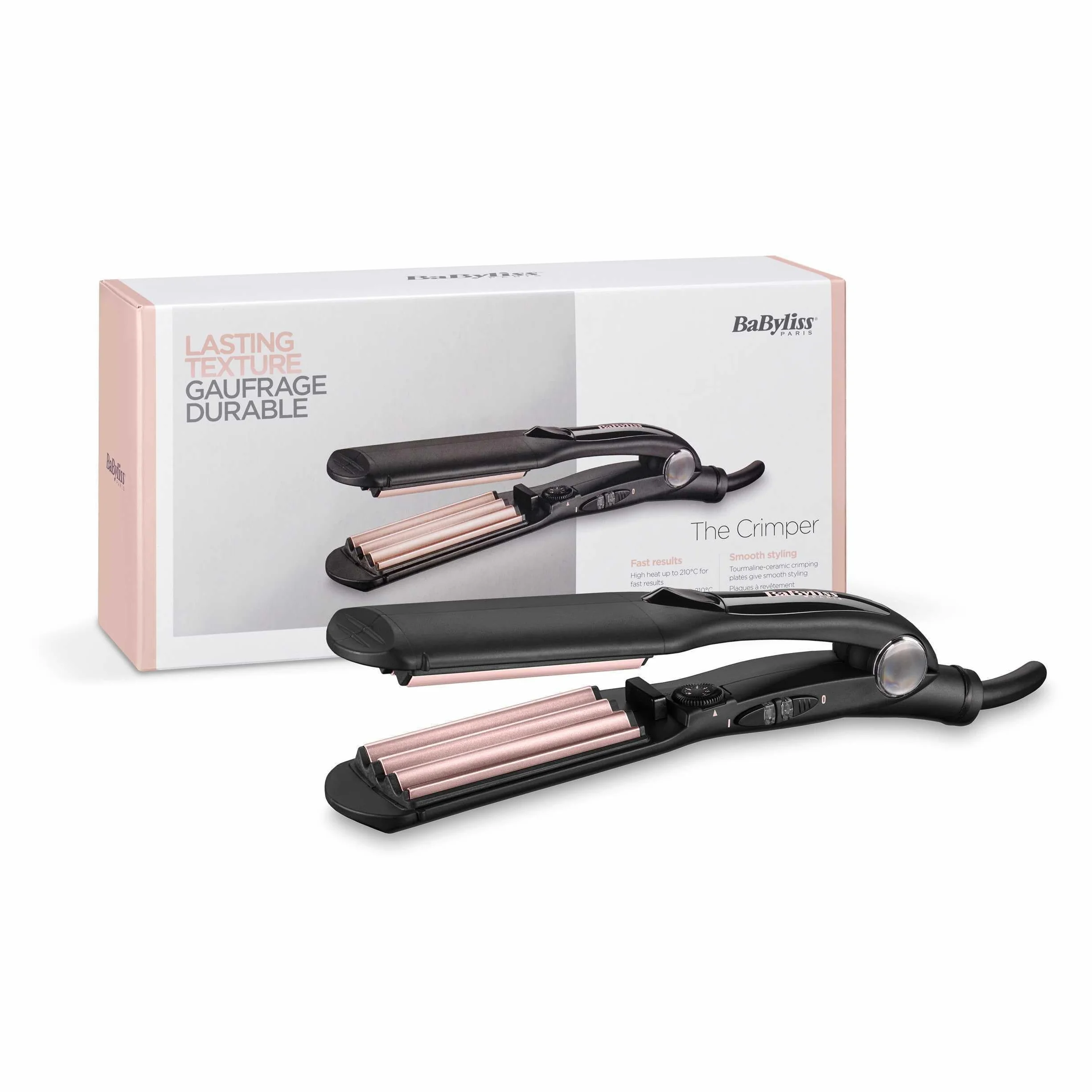 BaByliss Fer à gaufrer Crimper - Revêtement Tourmaline-céramique, 10 réglages de température jusqu'à 210°C, appareil de coiffure professionnel, Noir, 2165CE