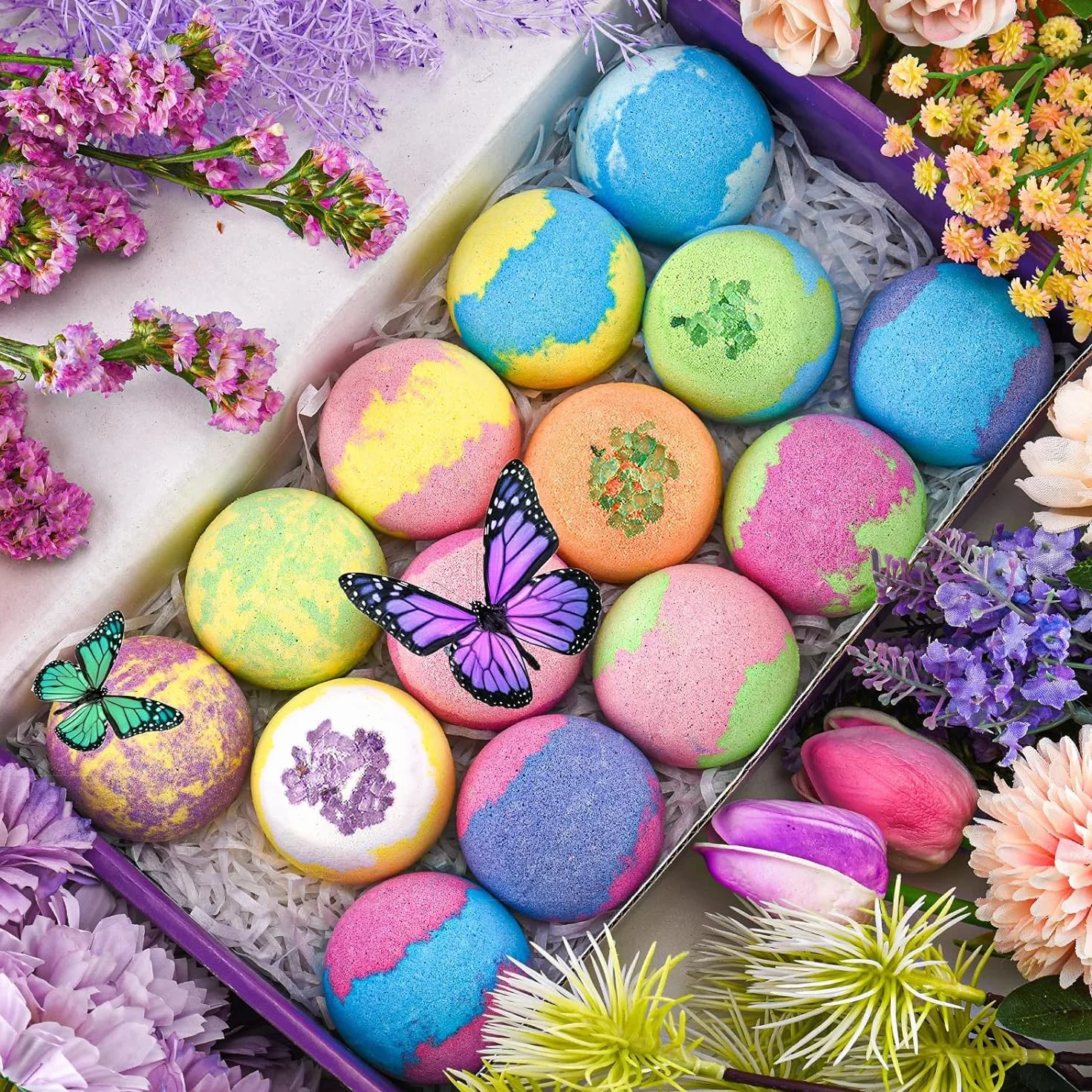 Coffret Cadeau Boules de Bain 14pcs Bombes de Bain Moussant aux Huiles Essentielles Naturels Fait à la Main