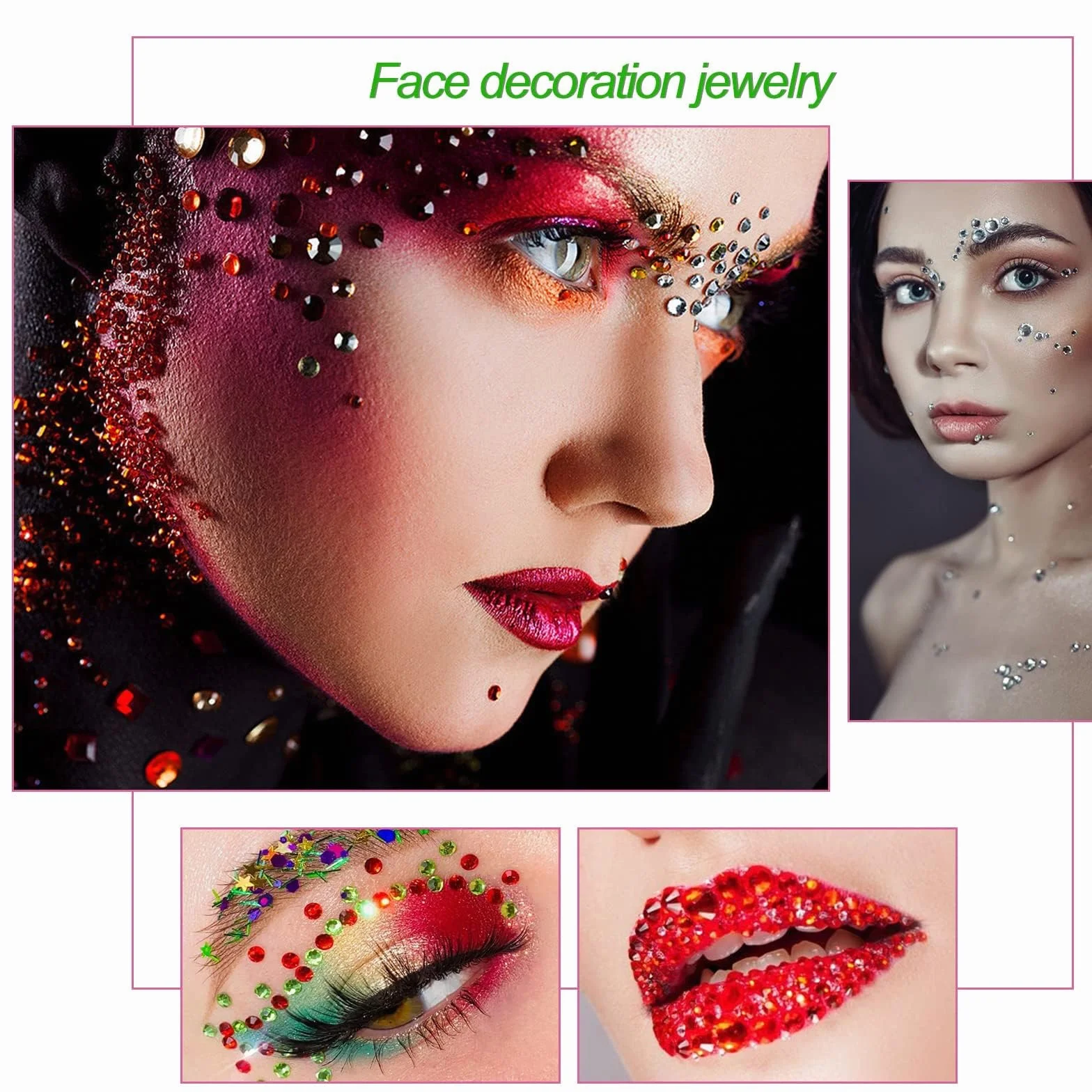 Sularpek 2300 Pcs Strass Visage Autocollants Auto-Adhésifs Colorés Lumineux Nail Art