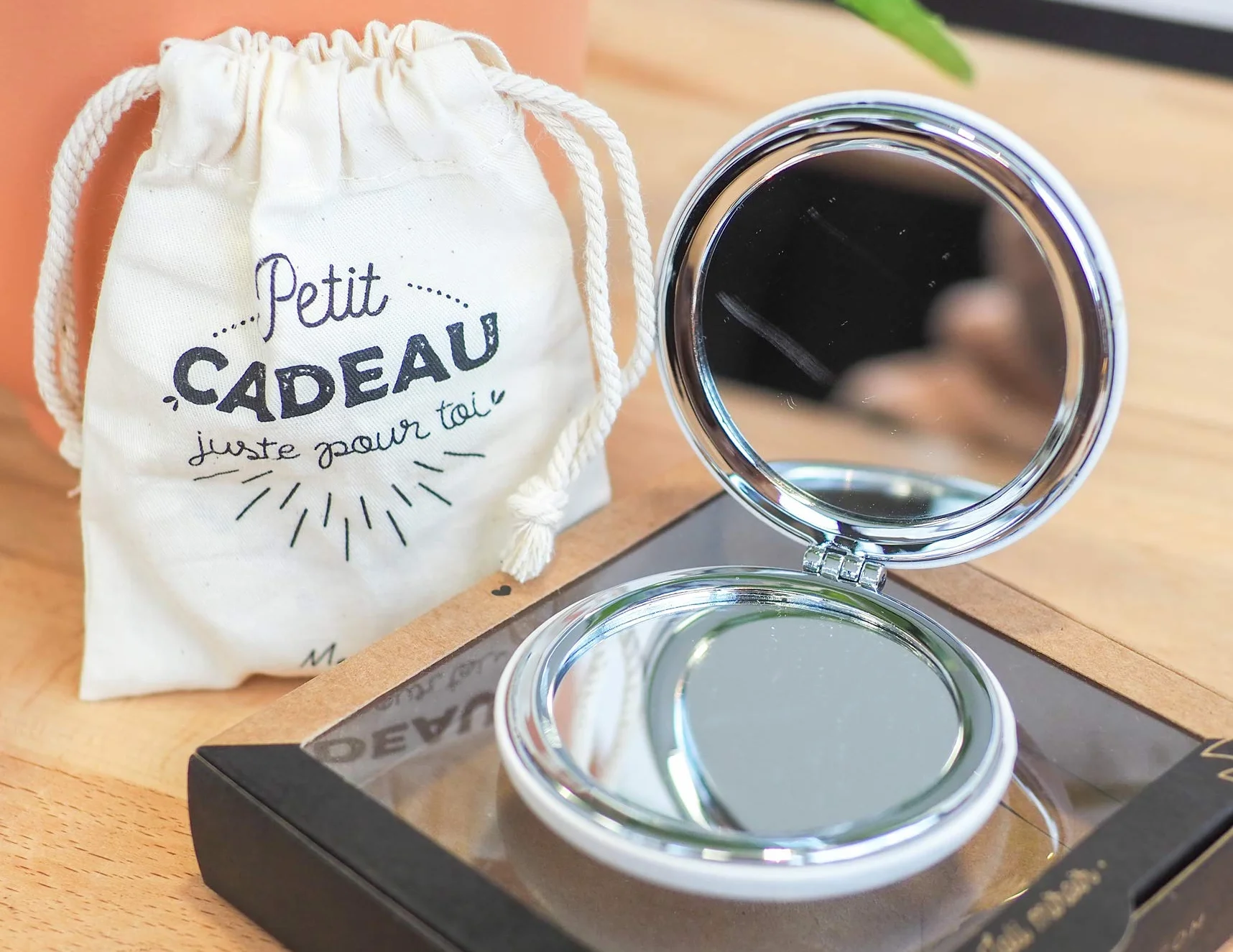 Miroir de Poche Double Face Marraine Parfaite avec Pochon Coton
