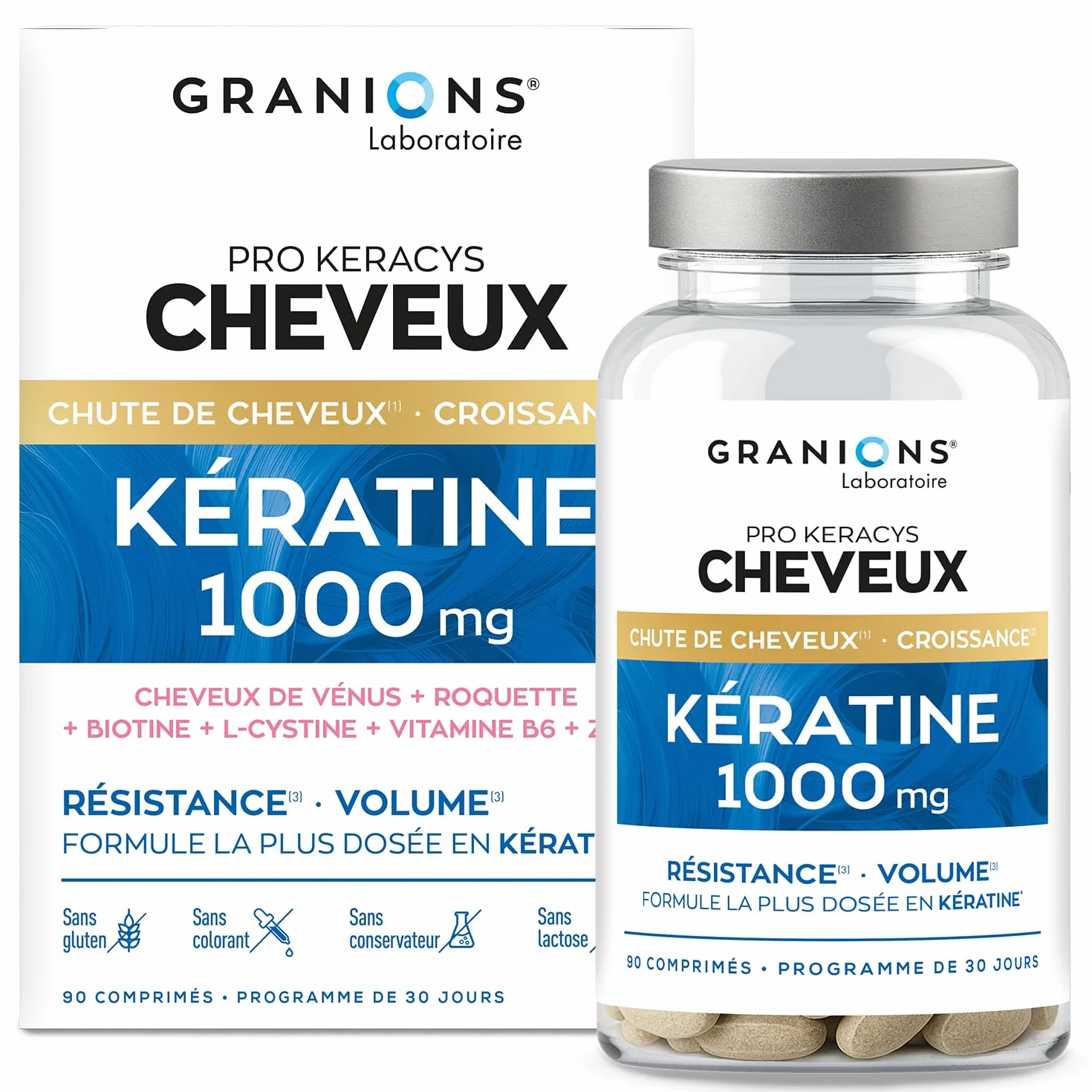 GRANIONS PROKERACYS KERATINE 1000MG Kératine Biotine Cheveux Anti Chute 90 Comprimés