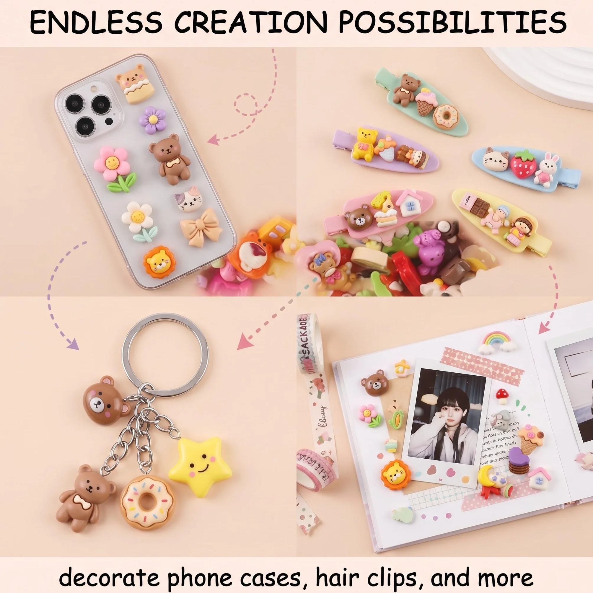 Kit 60 Pièces Mini Breloques en Résine Kawaii à Dos Plat, Objets Mignons pour DIY Créatif, Nail Art & Slime