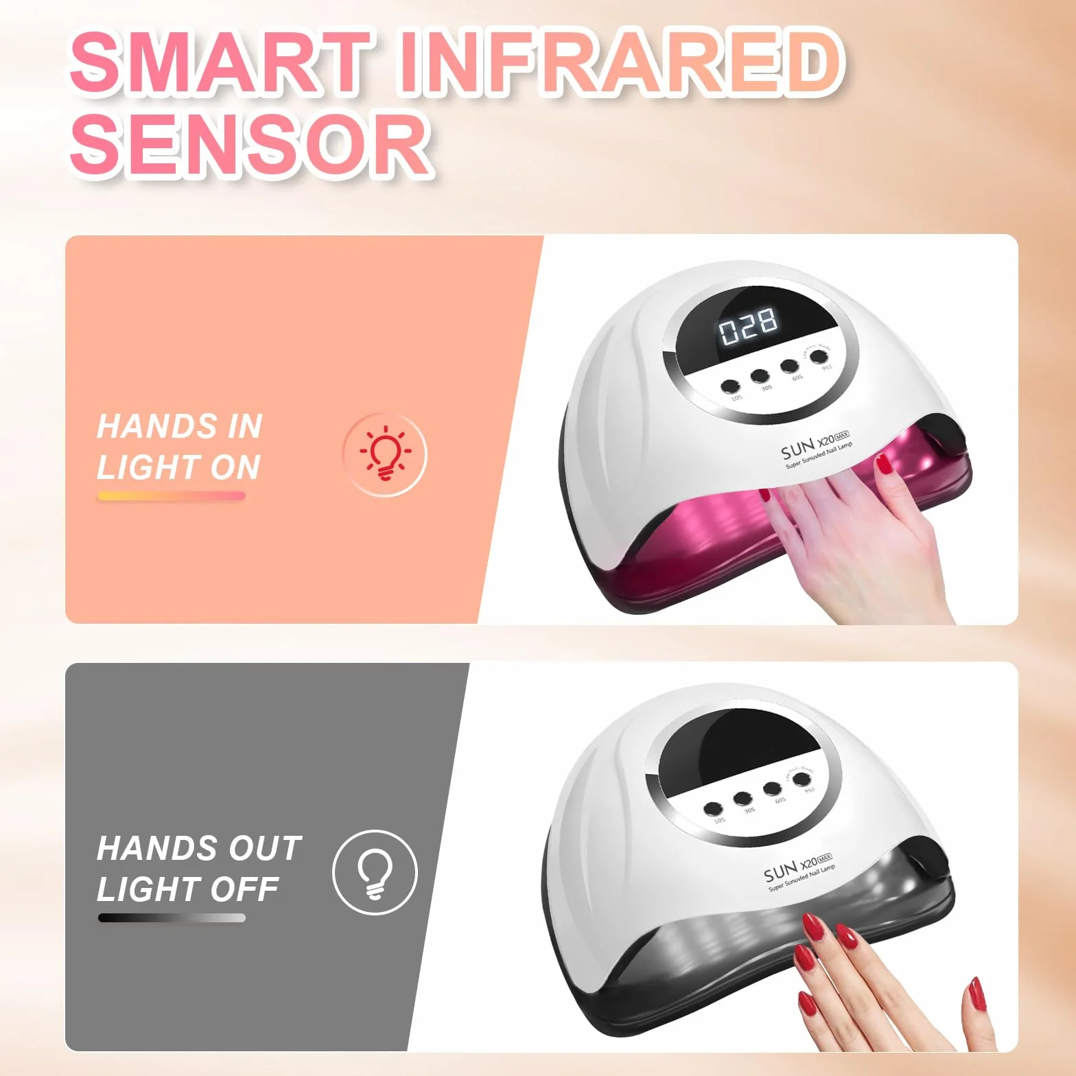 Lampe à ongles UV LED 320 W,lampe professionnelle pour séchage de vernis à ongles avec 72 perles,lampe à ongles UV avec 4 réglages de minuterie,sèche-vernis à ongles avec capteur automatique,écran LCD