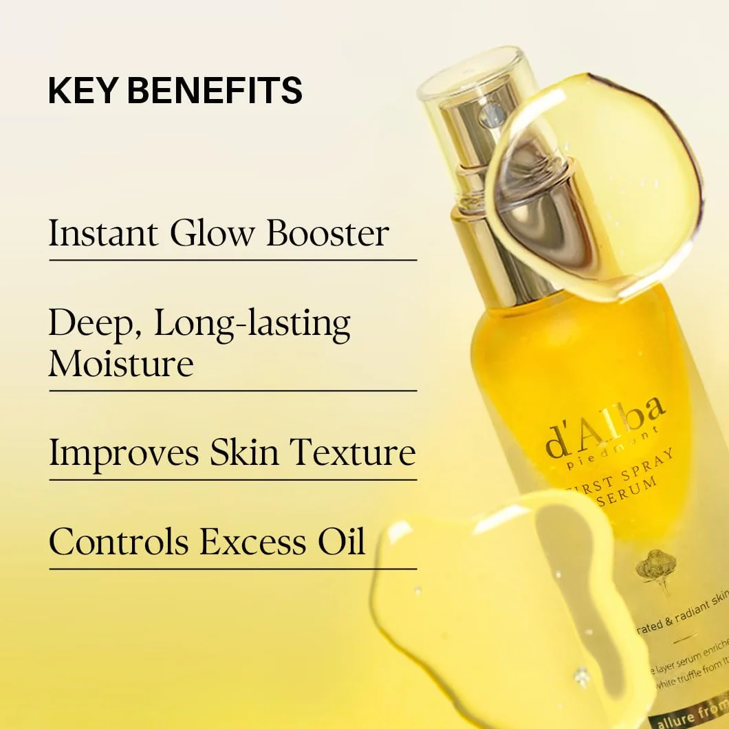 d'Alba First Spray Serum Sérum en Spray à la Truffe Blanche Italienne, Brume Hydratante pour Peau Radieuse (100ml)