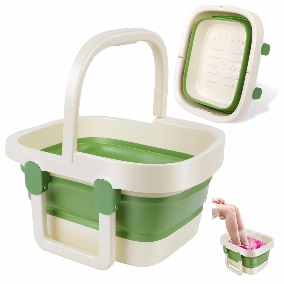 AUYAO Bain de Pied, Bain de Pieds Pliable Stable avec Picots de Massage Irréguliers et Soutien, Fonction de Massage, Peu encombrante, Baignoire pour Pied, Bassine Pied pour Soins des Pieds et Détente