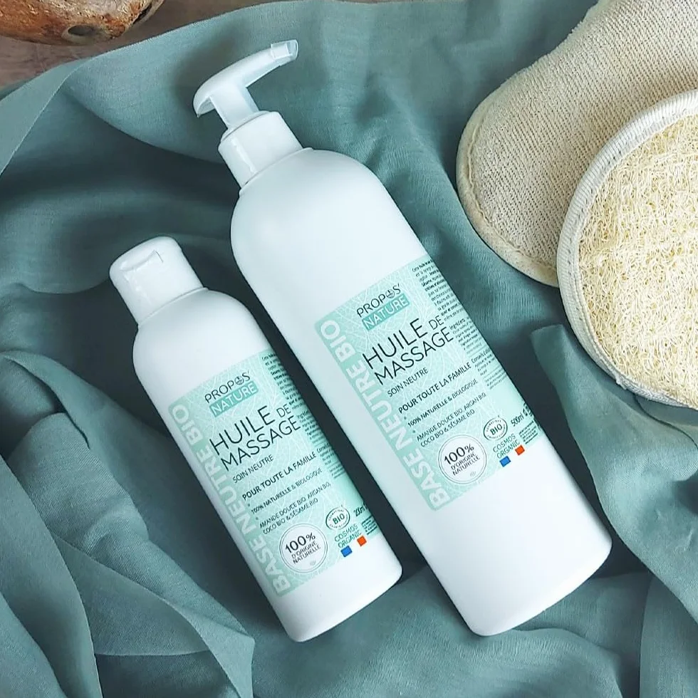Huile de massage neutre Bio 4 huiles végétales Amande douce Abricot Coco Sésame 100% naturelle Fabriqué en France PROPOS'NATURE