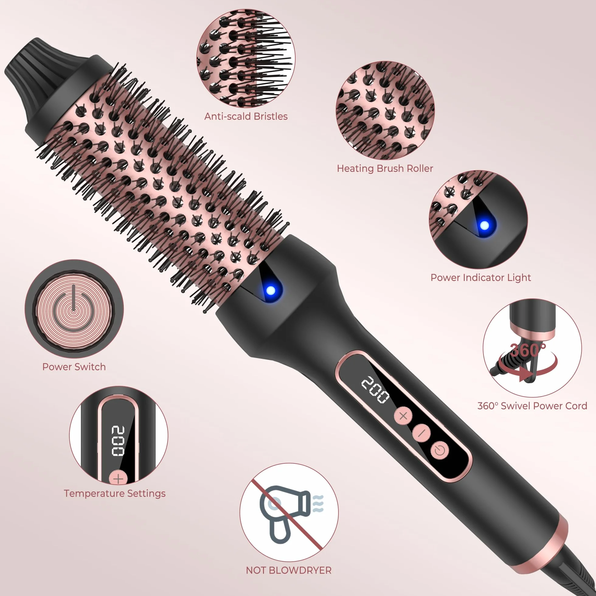UKLISS Ionique Brosse Chauffante Coiffante Thermal Brush Écran LCD Double PTC Fer à Friser Peigne Chauffant Brosse Lissante pour Cheveux Boucleur Cheveux Lisseur Cheveux, 120-200℃, 38MM