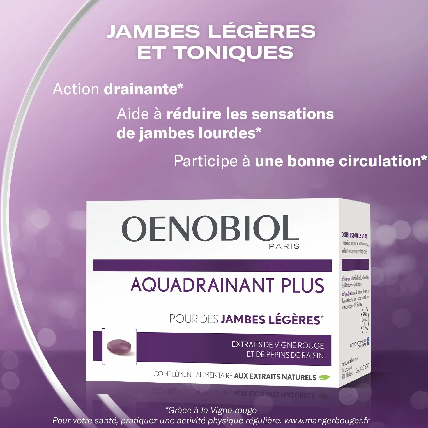OENOBIOL Aquadrainant Plus Complément Alimentaire Minceur Jambes Légères 45 Comprimés Programme 15 Jours