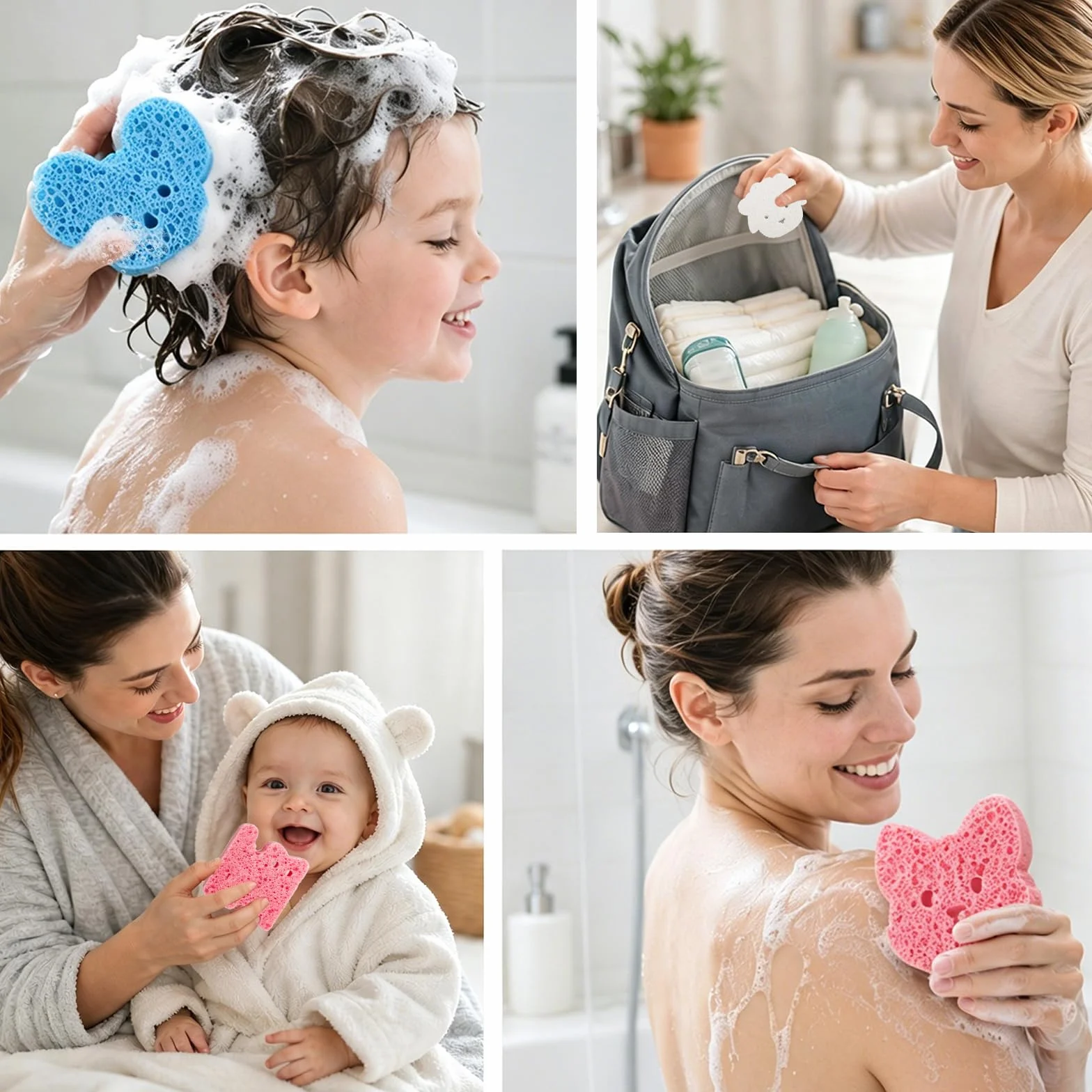 Éponges Bebe de Bain 8 Pièces, Éponges Mignonnes pour Tout-petits et Enfants, Exfoliante Multifonctionnelle Accessoires Douche
