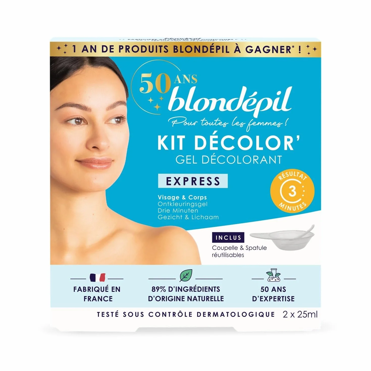 Blondepil Gel Décolorant Visage Peau Normale Action Rapide 2x25 ml Lot de 3