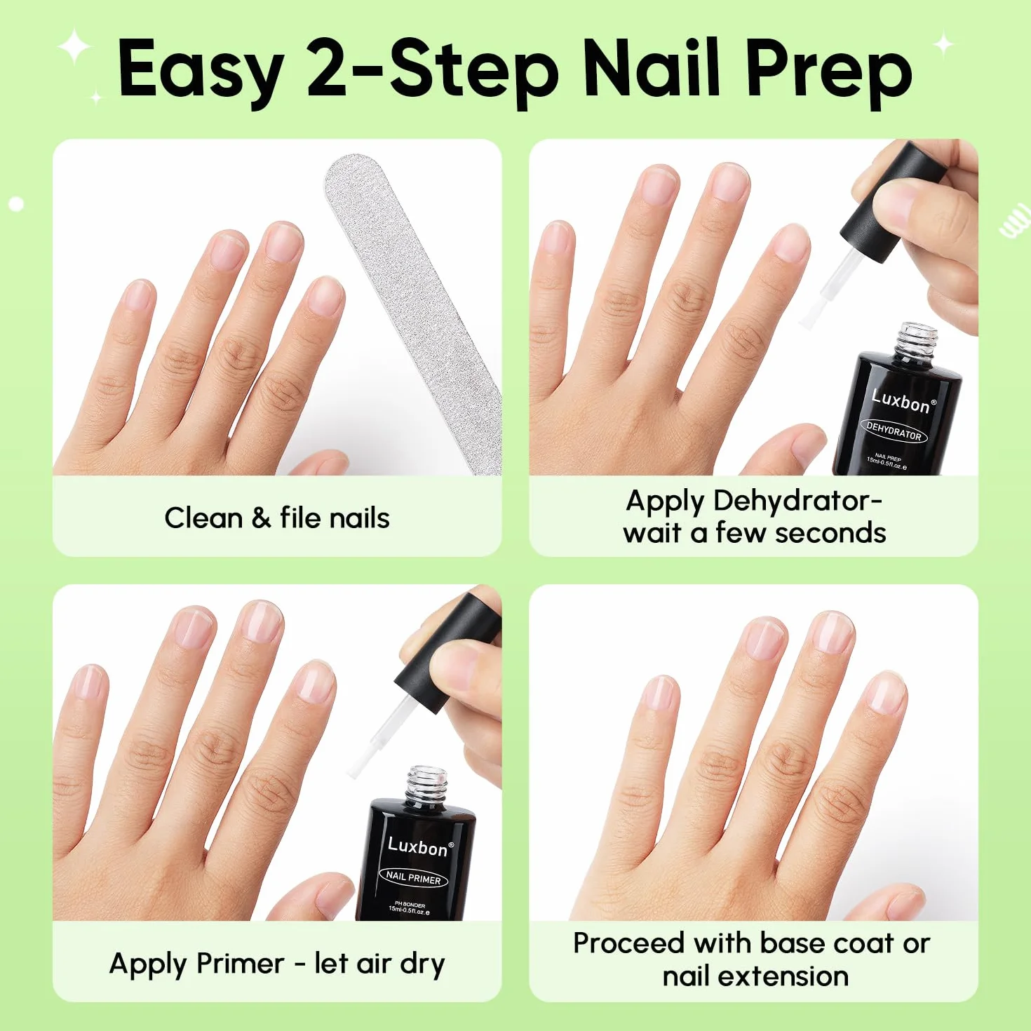 Luxbon 15ml Nail Primer & Nail Dehydrator Set UV LED Soak Off Gel Manucure