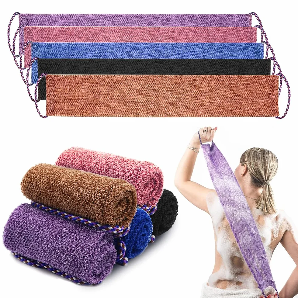 Eponge Africaine Exfoliante 5 Pièces, Gant de Toilette Double Face avec Poignées, Brosse Exfoliante Douce et Rugueuse