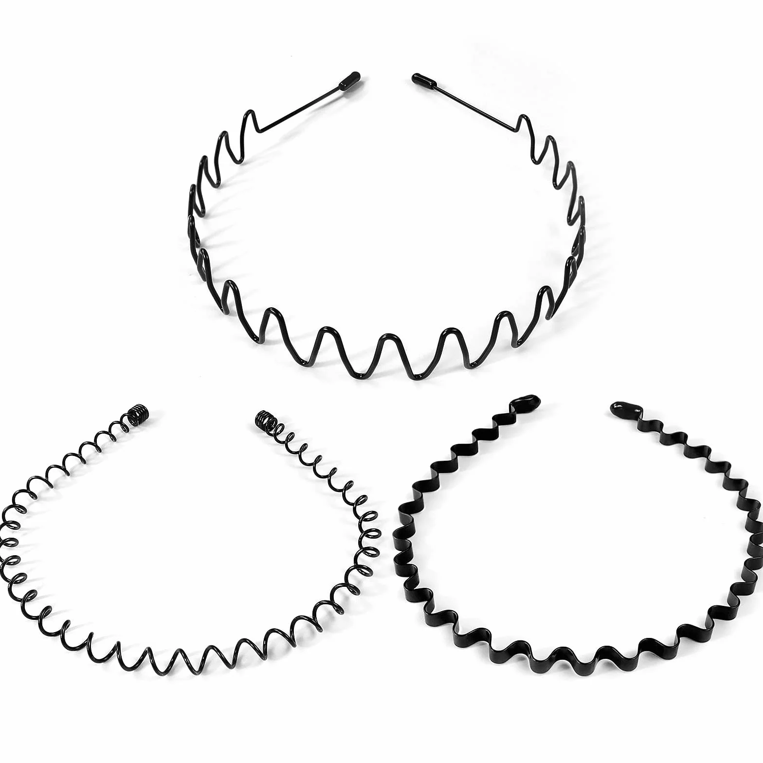 Serre Tete Homme Bandeaux en Metal Ondules Antiderapant Hoop Band Noir