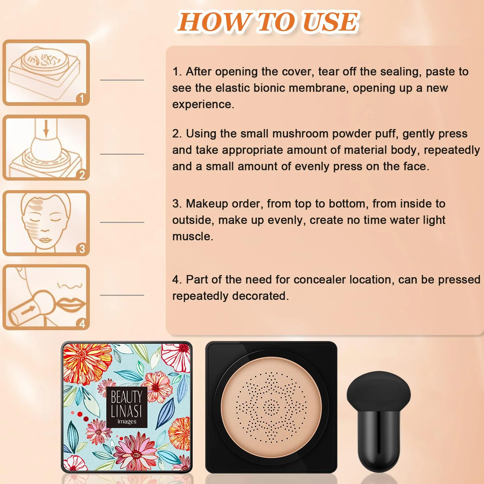Tête de Champignon Air Cushion CC Cream Fond de Teint Correcteur Hydratant Longue Durée Couverture Complète (Naturel)