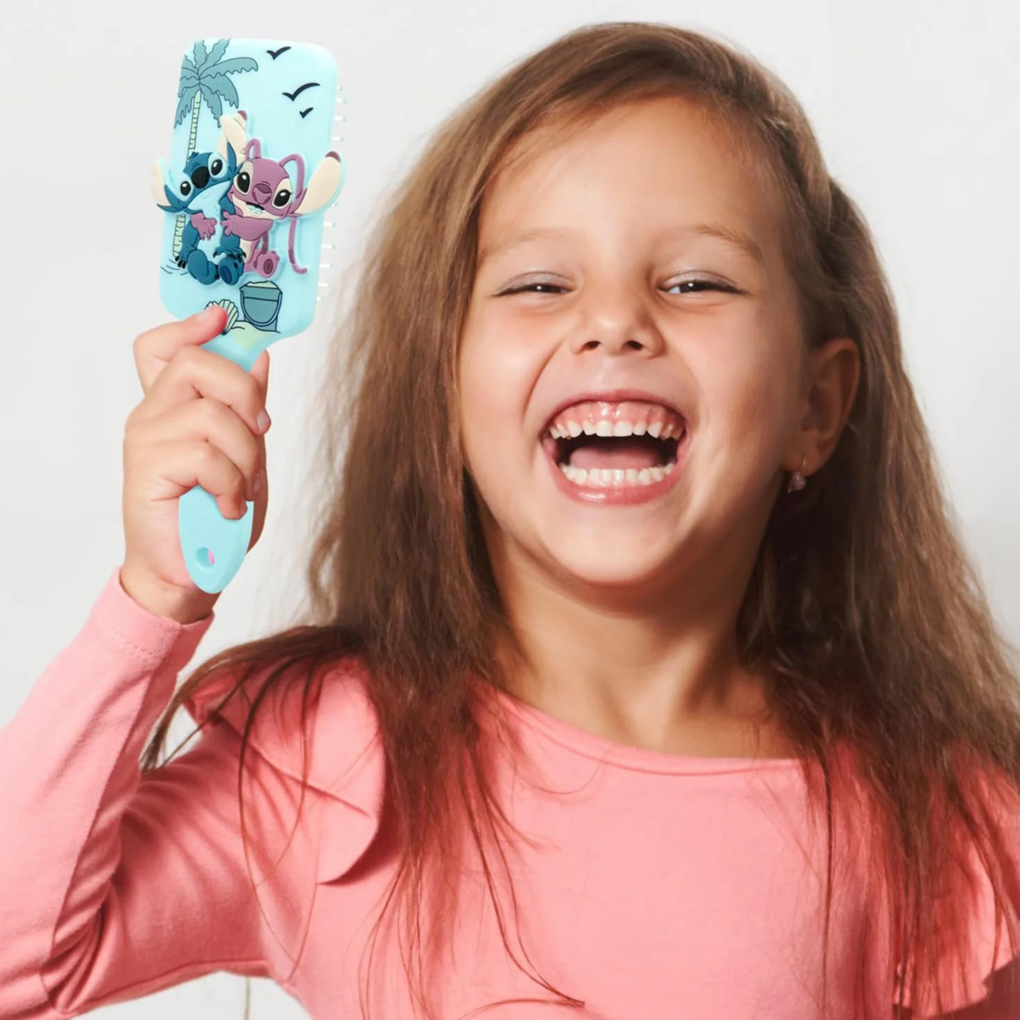 Disney Brosse Démêlante Cheveux Enfants Stitch & Angel Poils Flexibles Ergonomique Antidérapant Cheveux Sec Mouillé Accessoire Coiffure Fille