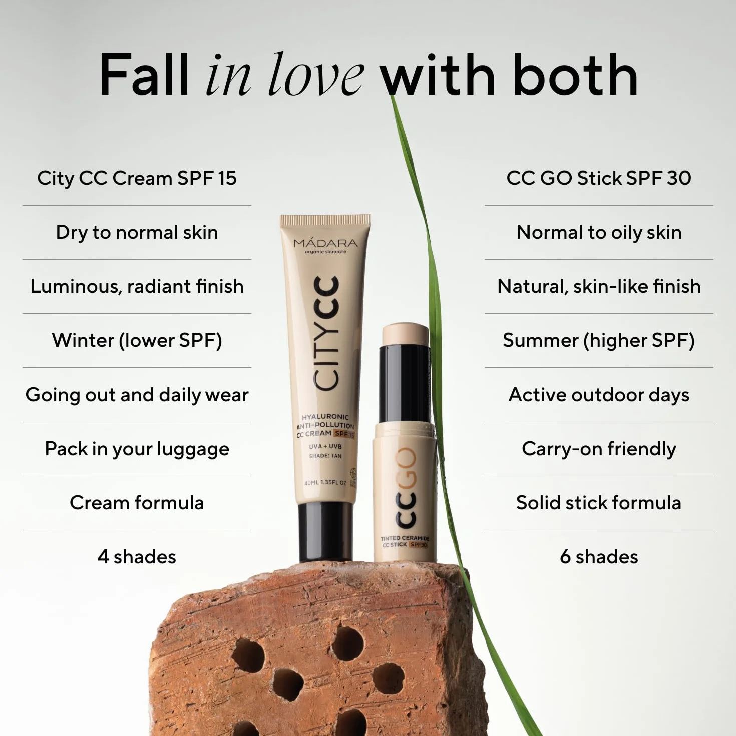 MÁDARA CC GO Bâton de fond de teint 3 en 1 en céramique teintée CC SPF30 True Beige Protection solaire minérale Correction des couleurs