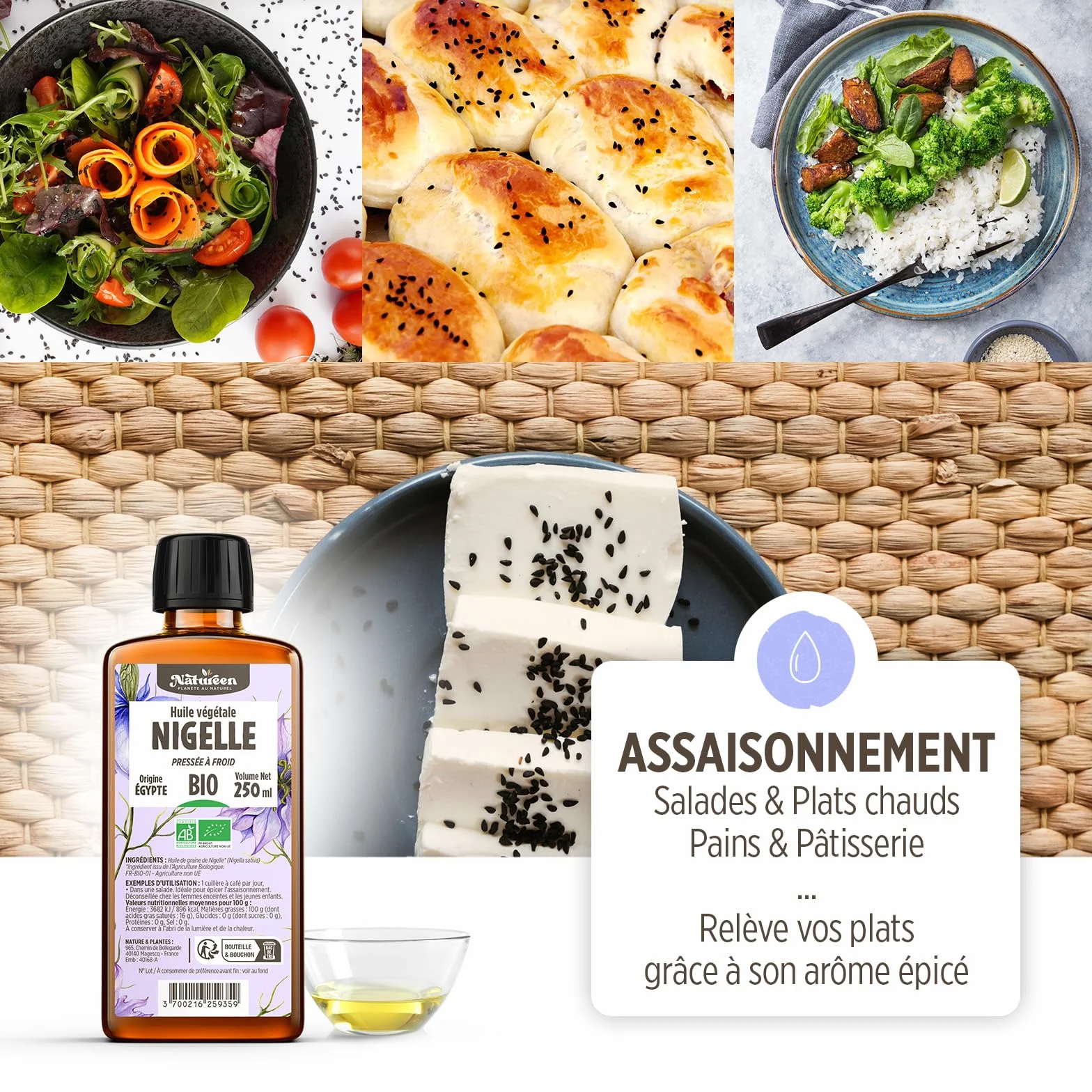 Huile de NIGELLE Bio 150 ml Planète au Naturel Pure Pressée à froid Alimentaire Cheveux Corps Ongles