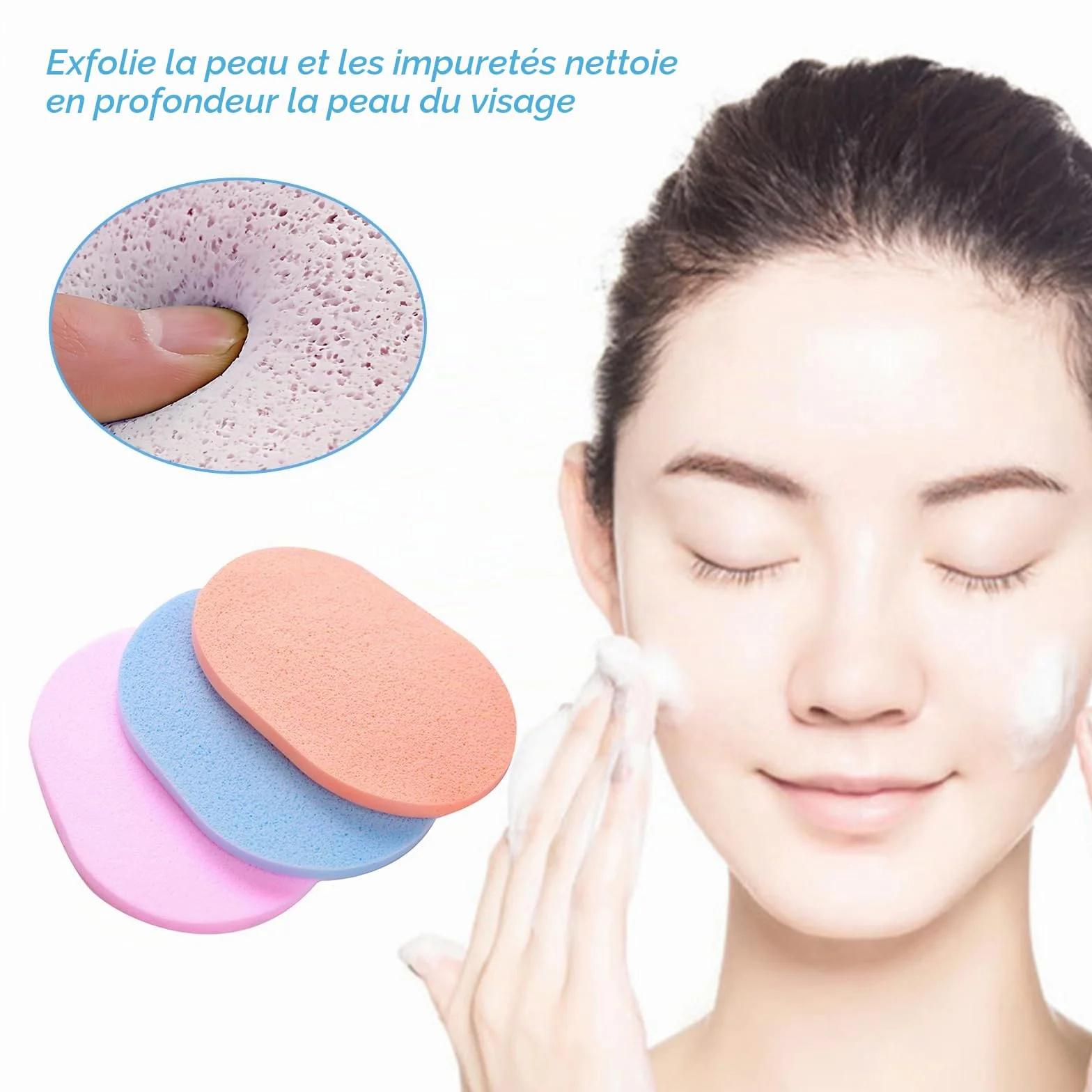 50 Pcs Éponge Visage Nettoyant, Éponge Nettoyante Naturelle, Eponge Demaquillante Visage Lavable, Outils pour le Nettoyage Quotidien du Visage (Couleur Aléatoire)