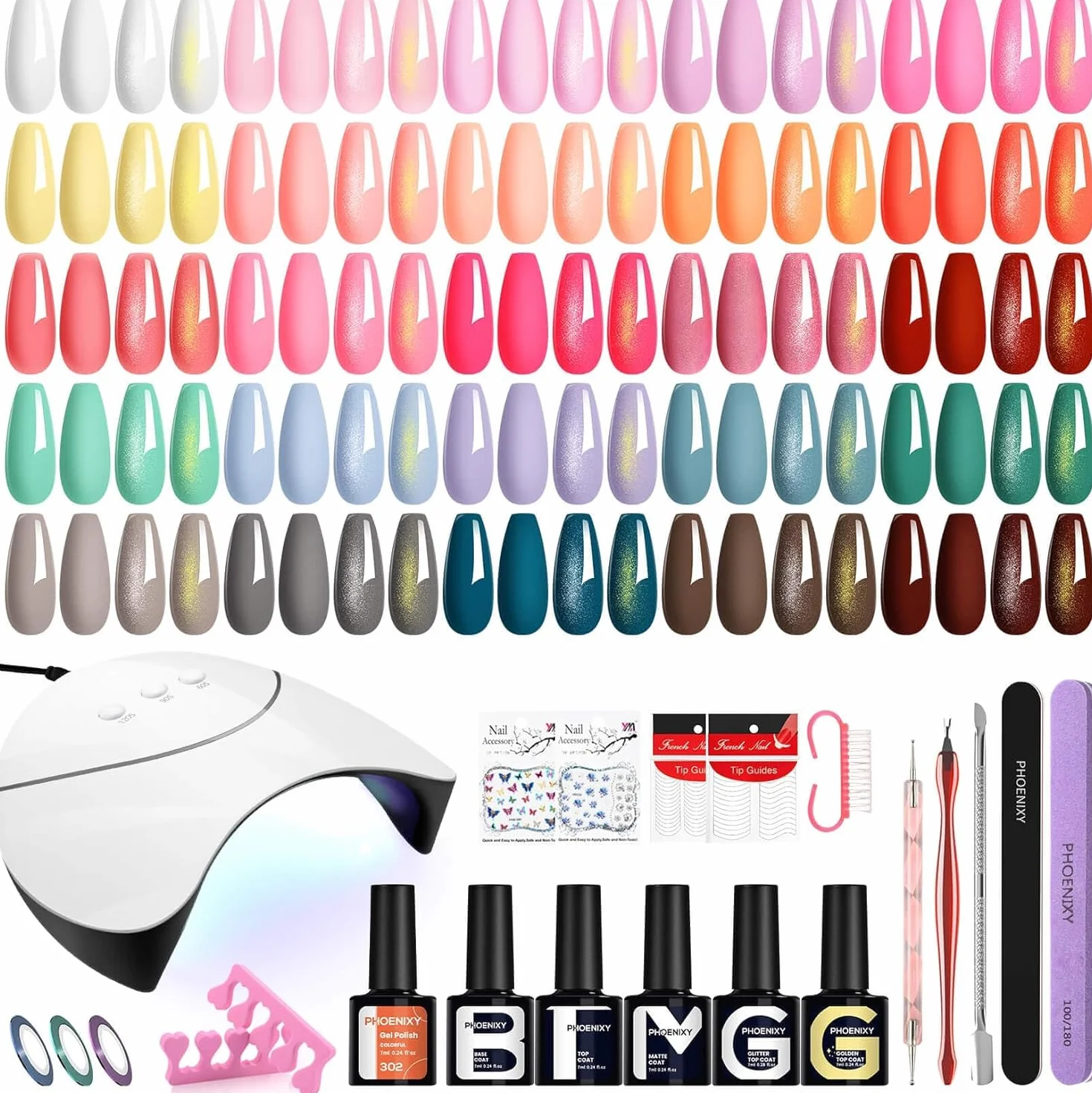 Phoenixy Kit Vernis Semi Permanent 25 Couleurs avec Lampe UV Base et Top Coat Kit Ongle Gel UV Complet Rouge Rose Vernis Semi Permanent Cadeaux pour Femmes