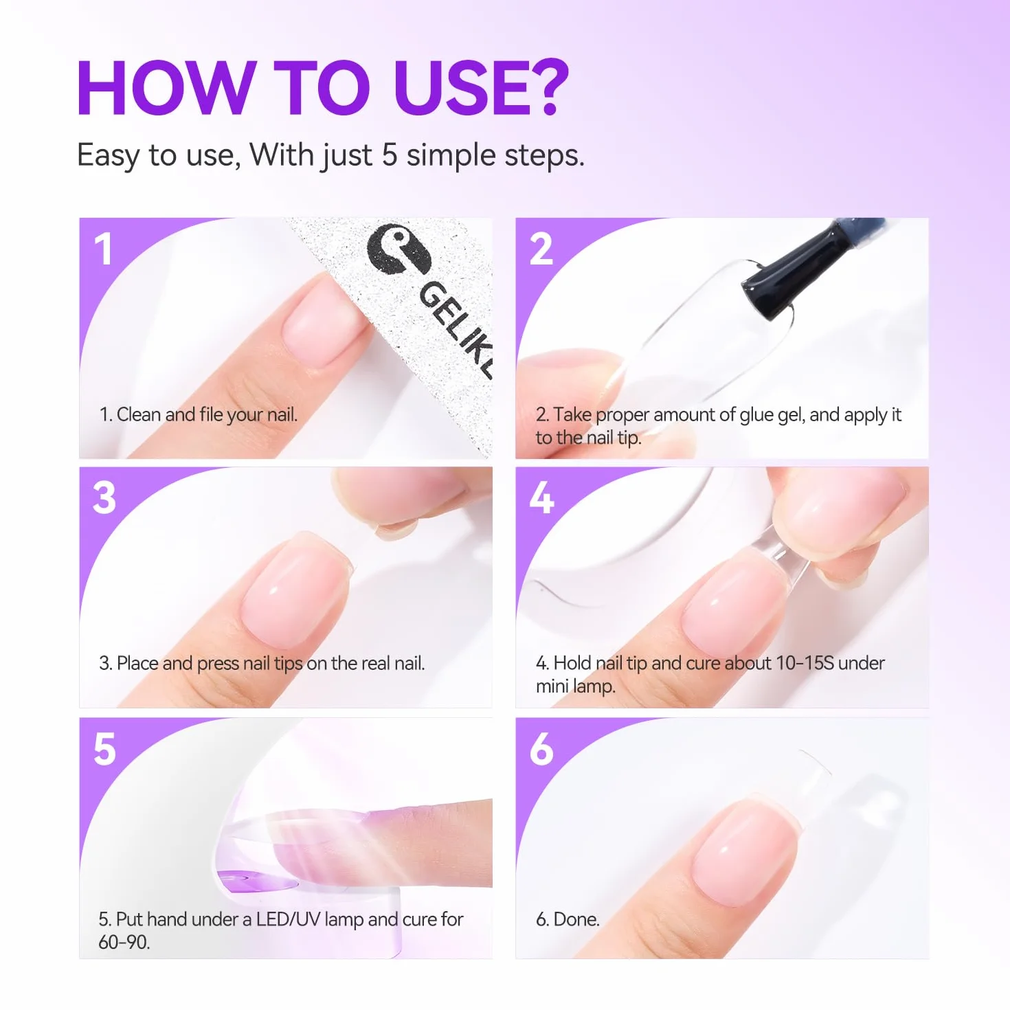 Gelike ec Colle Faux Ongles Gel 6 en 1 UV Colle Capsule Americaine Ongle Extra Forte Gummy Base Pose Americaine Nail Glue 2PCS 16ml