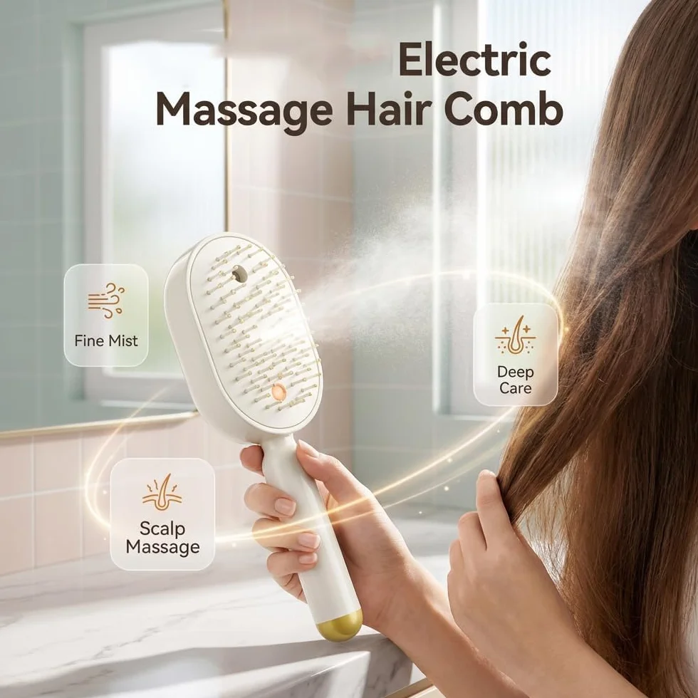 Brosse à Lisser Rechargeable avec Peigne Démêlant, Brosse à Vapeur Électrique pour Cheveux, Pulvérisation d'Eau (Violet)