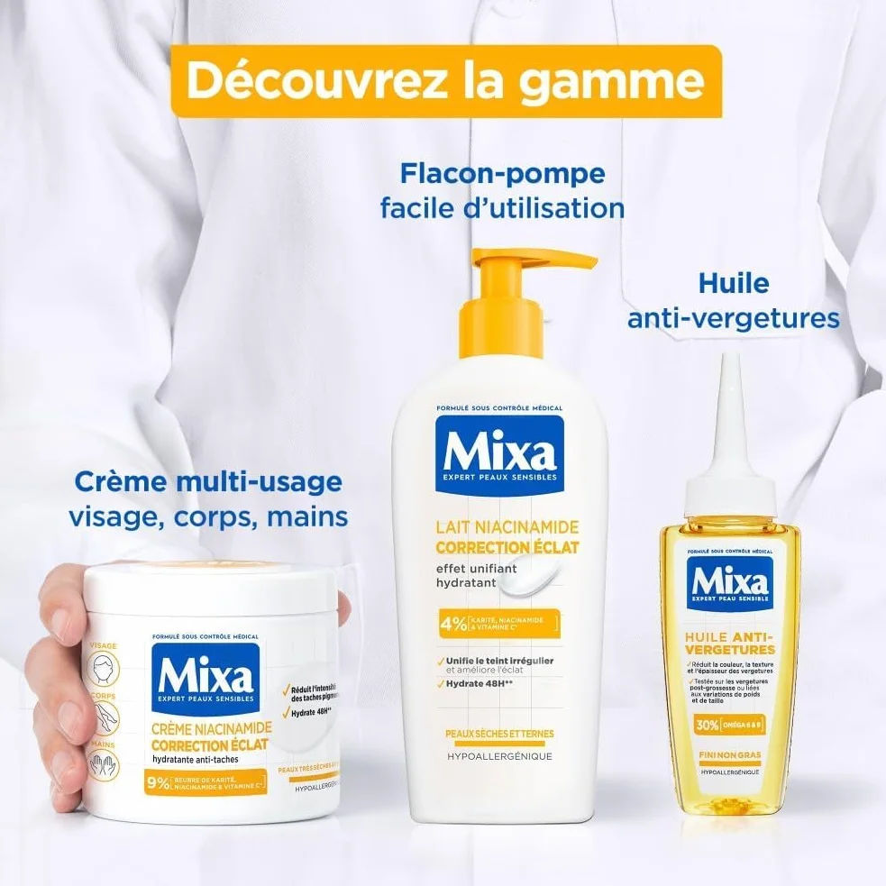 Mixa Crème Niacinamide Correction Éclat Hydratante Anti-Taches Beurre de Karité Vitamine C 400ml
