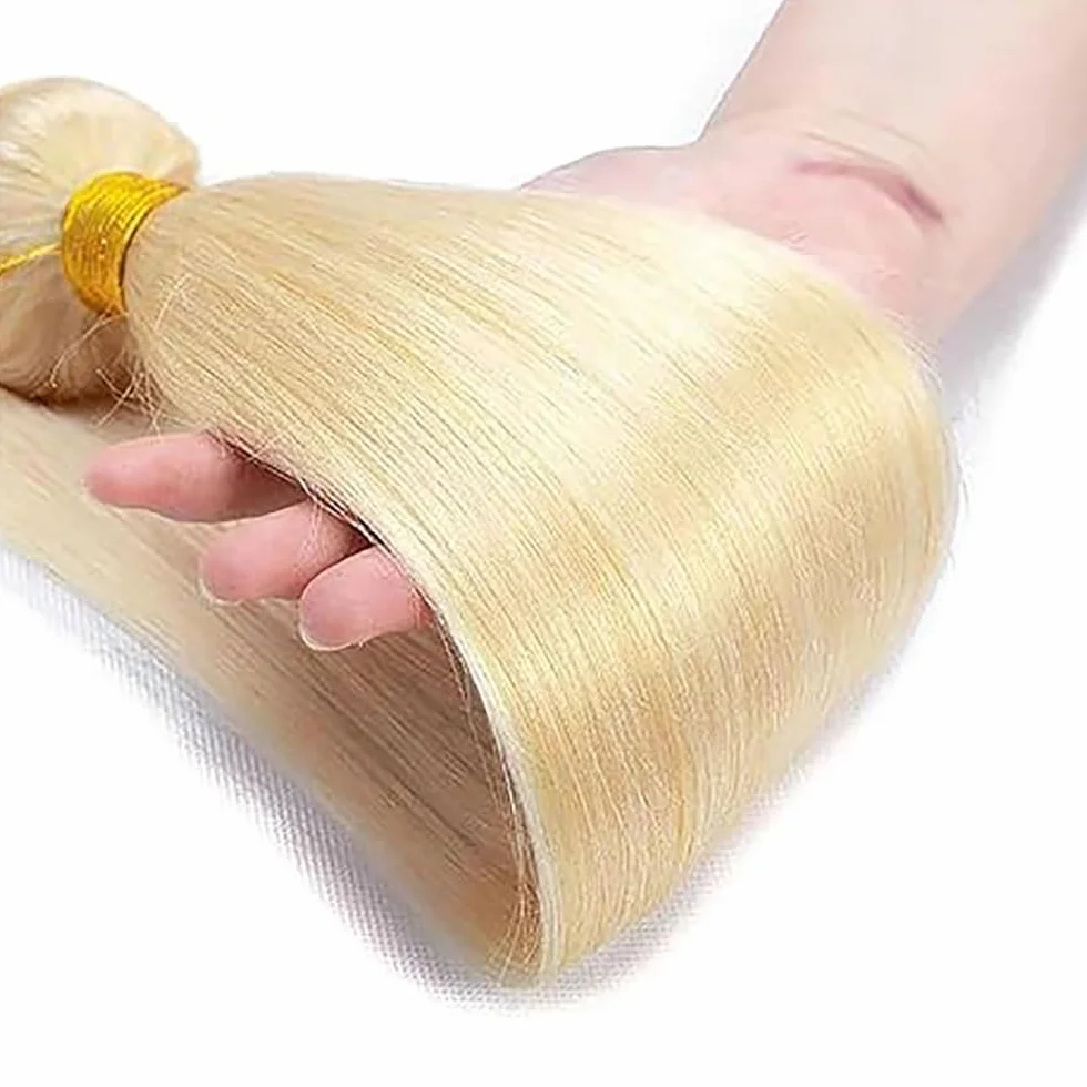Human Hair Bundles Straight Tissage Naturel Cheveux Humain 100% Unprocessed Brésilienne Remy Virgin en lot Meches Weave Extensions Double Weft Color #613 Blonde 26 Pouces