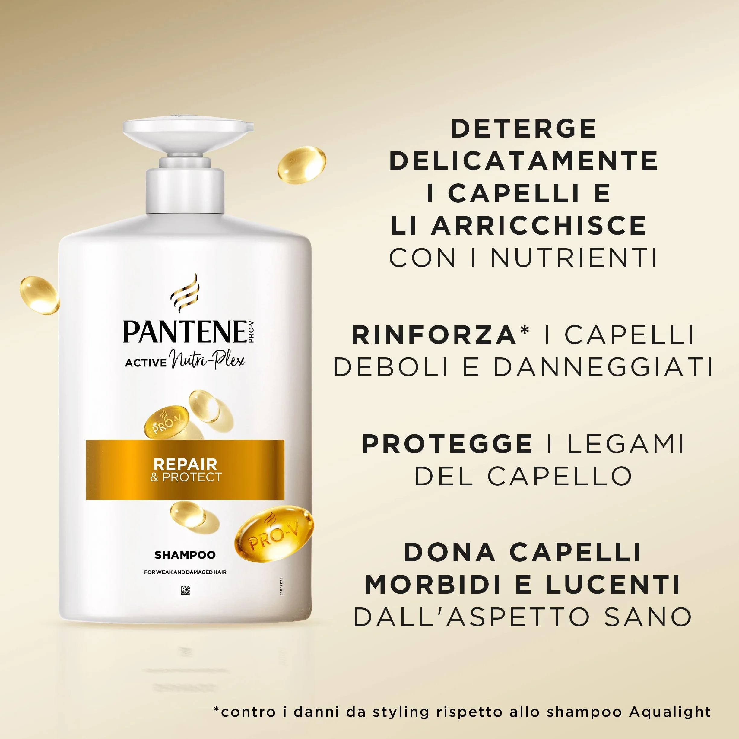 Pantene Pro-V Repair & Protect Shampooing 1000ml Pompe Cheveux Fragiles Secs Abîmés Sans Silicones