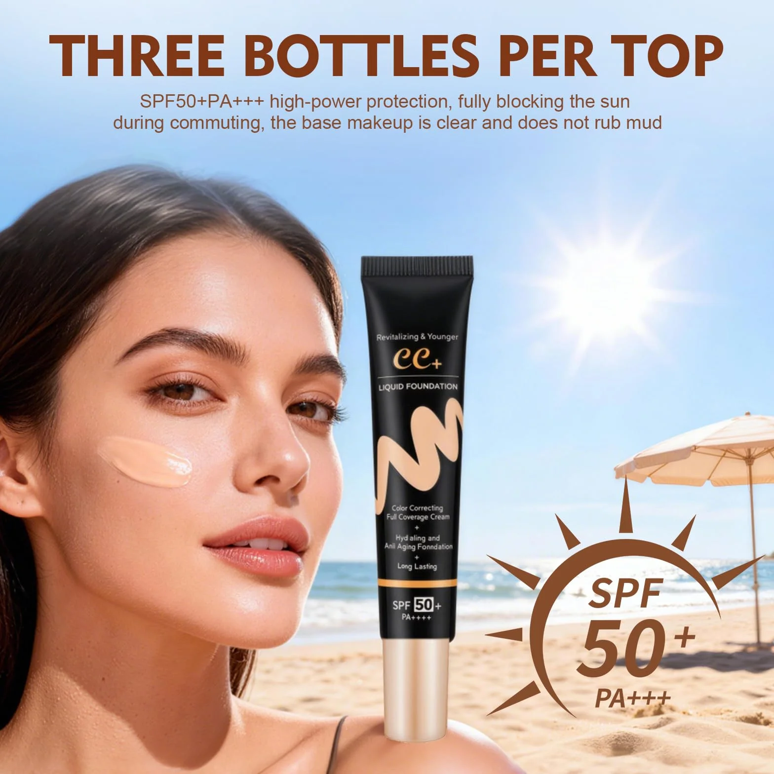 Cc Crème Légère SPF50 Haute Couvrance Hydratation 24h Texture Fluide Unifie le Teint