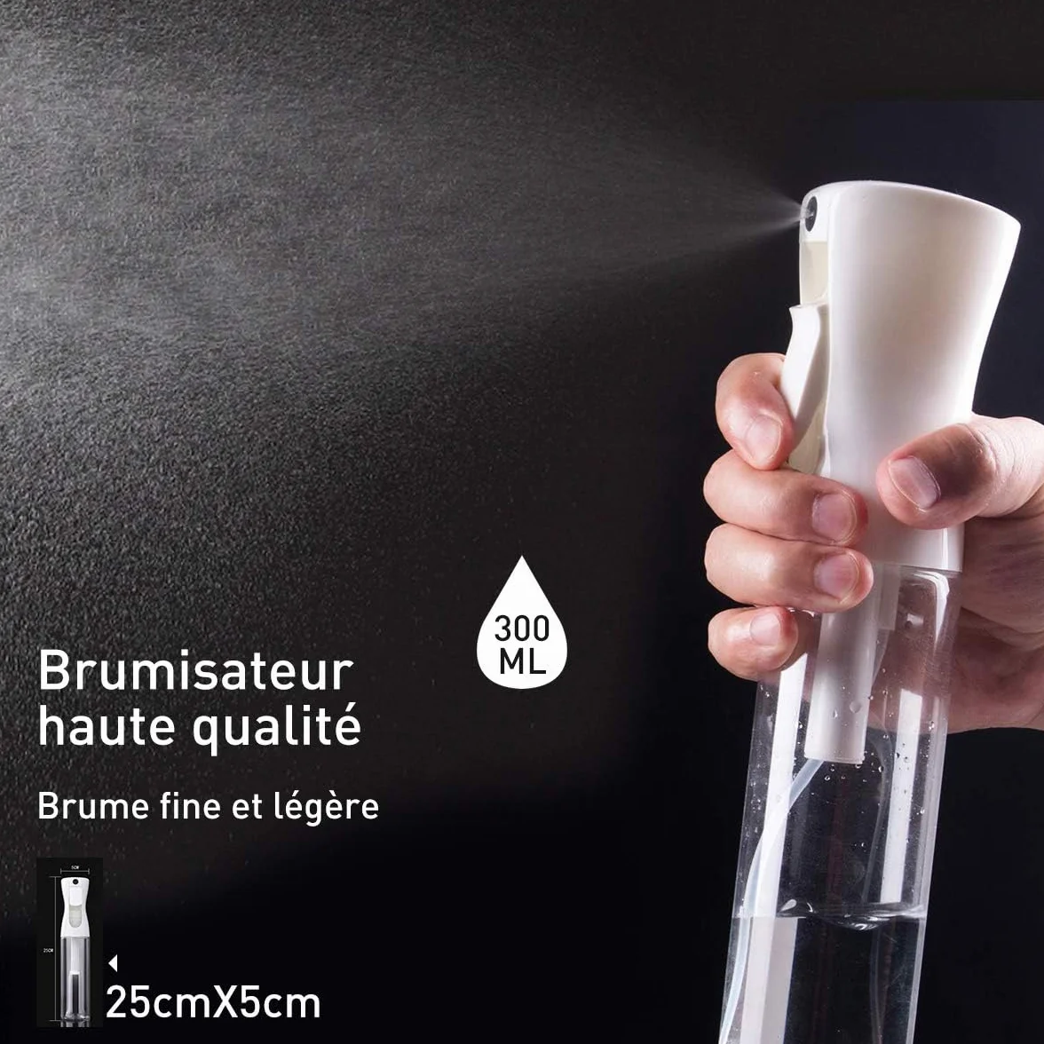 Brumisateur d'Eau Rechargeable 300ML Vaporisateur Cheveux Visage Vaporisateur Eau Visage Coiffure Flacon Pulvérisateur Écologique Brume Ultra Fine Anti-Gouttes