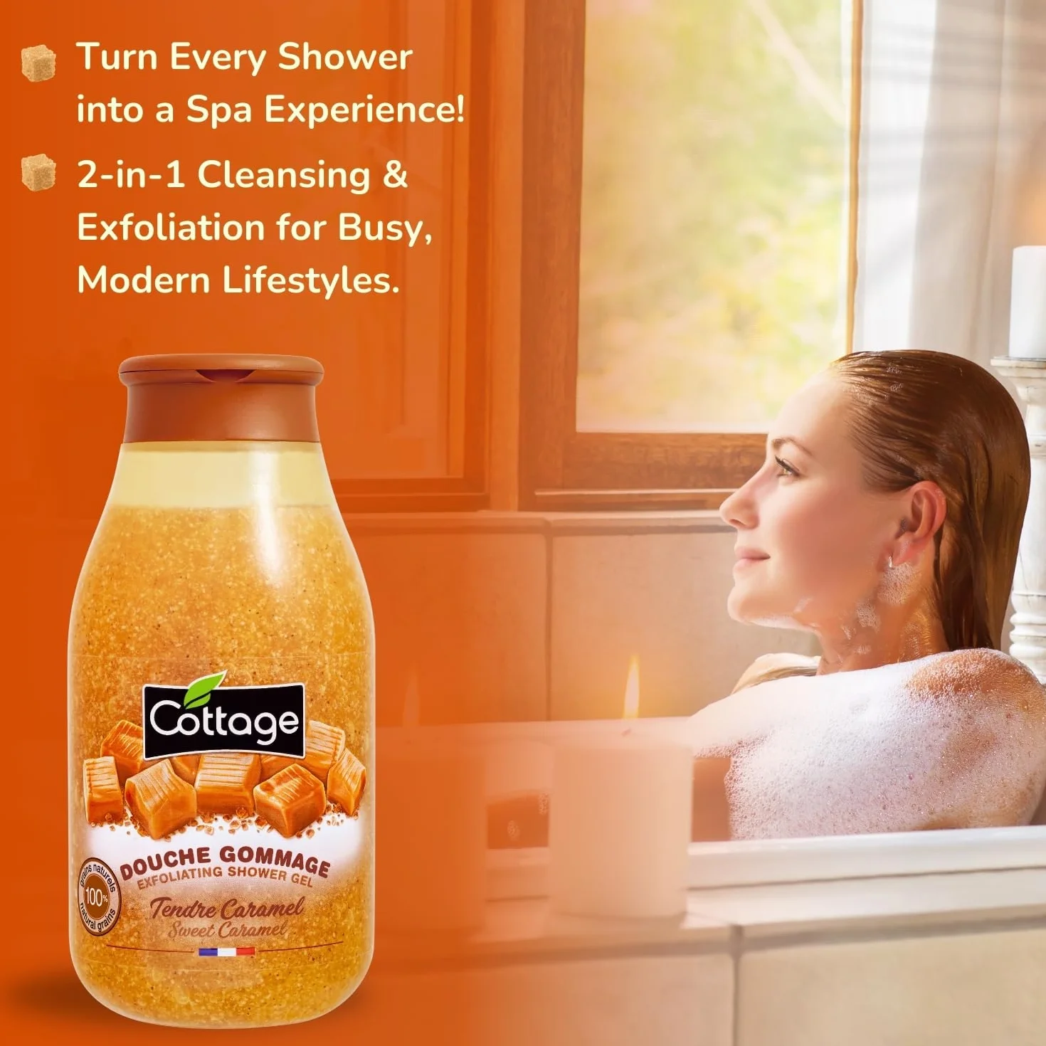 Cottage Douche Gommage Tendre Caramel Grains Exfoliants 100% Naturels 270 ml