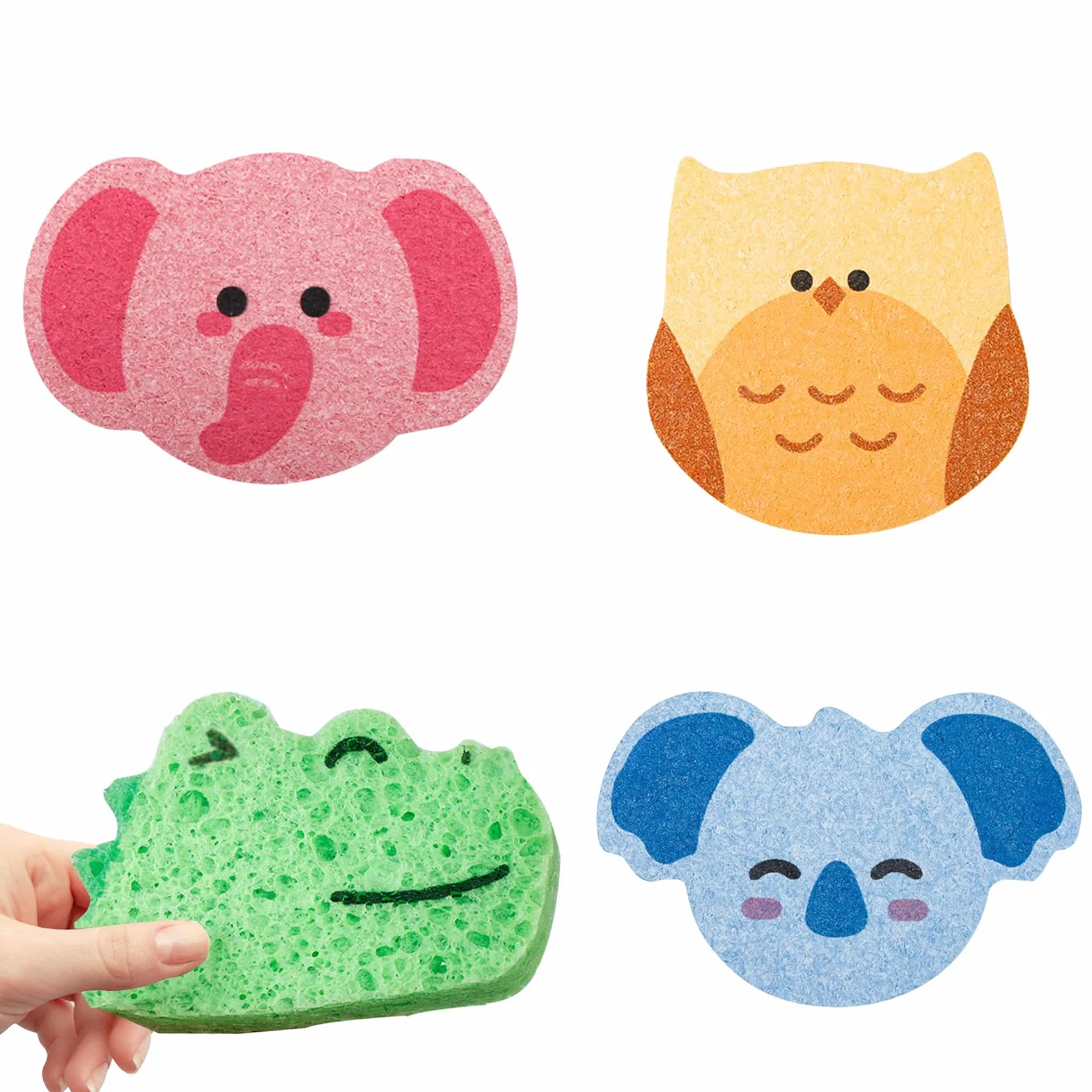 Éponges de Bain Lot de 4 Formes d'Animaux Naturelles pour Bébé