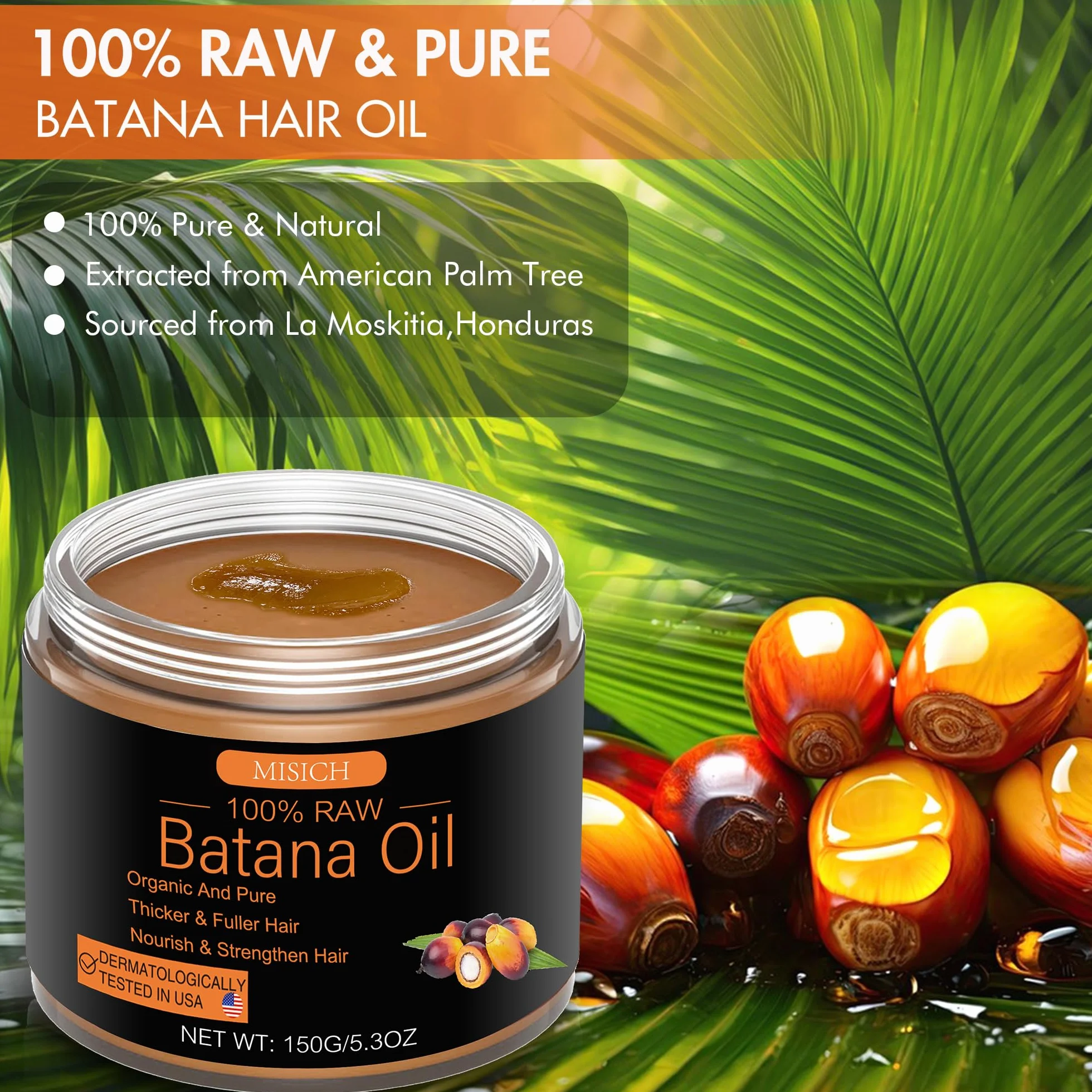 Huile de batana brute pour la croissance des cheveux, pâte botanique pure 100% naturelle, huile biologique non raffinée pour prévenir la perte de cheveux, améliore l'épaisseur des