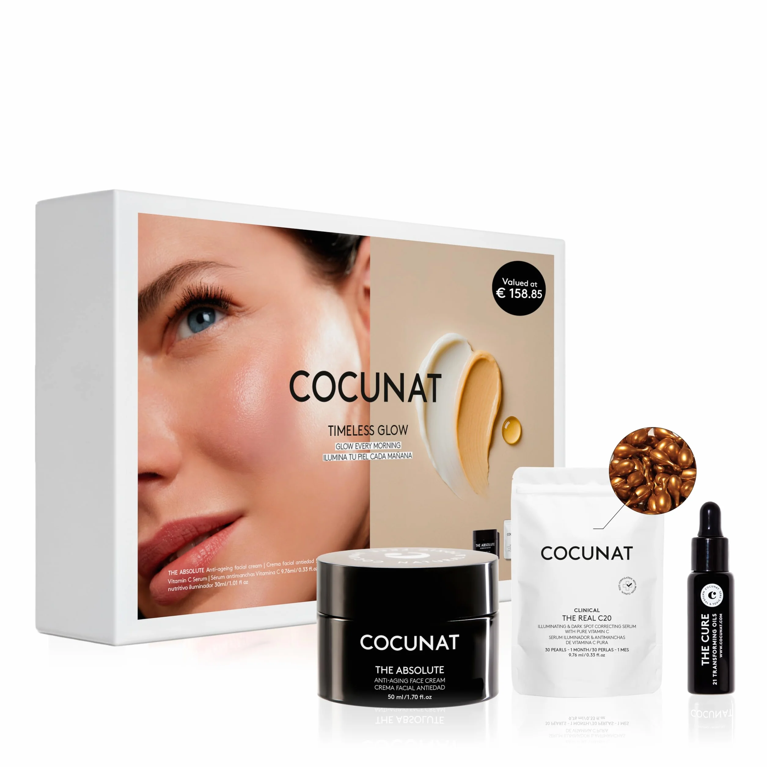 COCUNAT Coffret Timeless Glow Pack AntiÂge Crème et Sérum Vitamine C | Rituel illuminateur intensif à la vitamine C pure et acide hyaluronique. Réduit les rides et les taches de la peau.