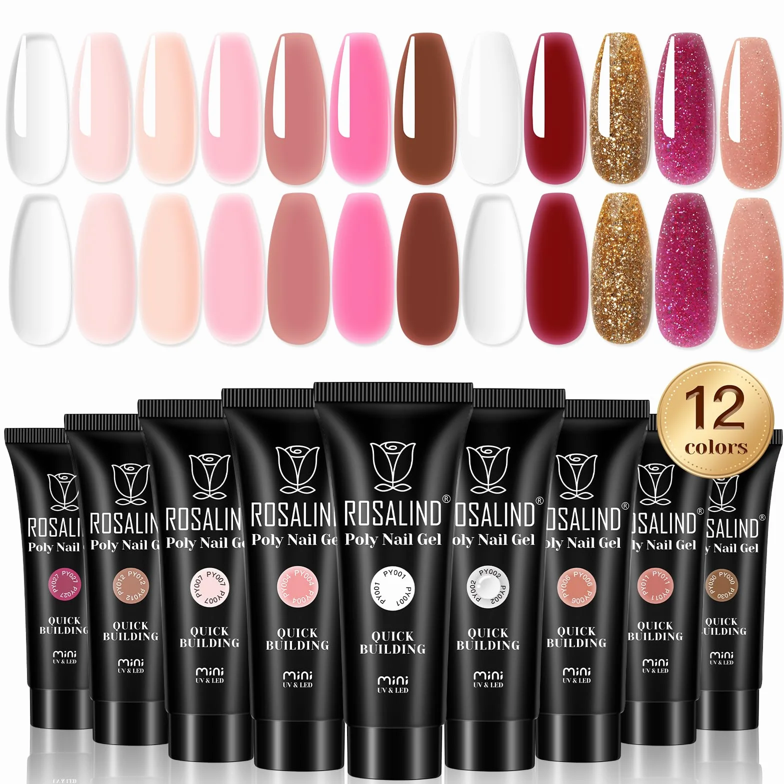 ROSALIND Vernis à ongles UV LED Quick Extension 12 couleurs 10 ml Nail Art Set