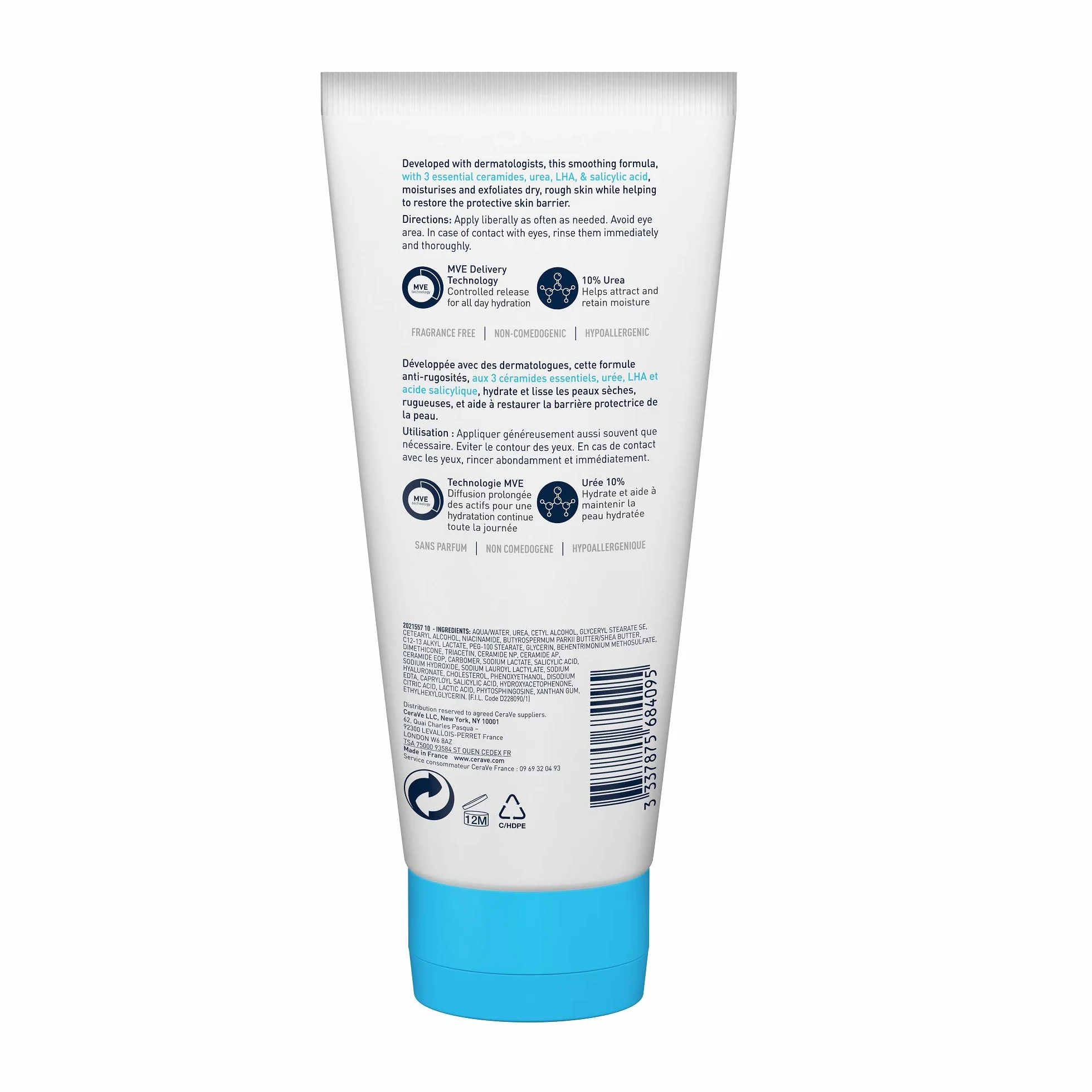 CeraVe - Crème Anti-Rugosités à l’Acide Salicylique, Crème Hydratante Corps, Exfolie, Adoucit et Lisse, Céramides, Acide Hyaluronique, Urée, Peaux Sèches, Rugueuses, Squameuses et Kératose Pilaire