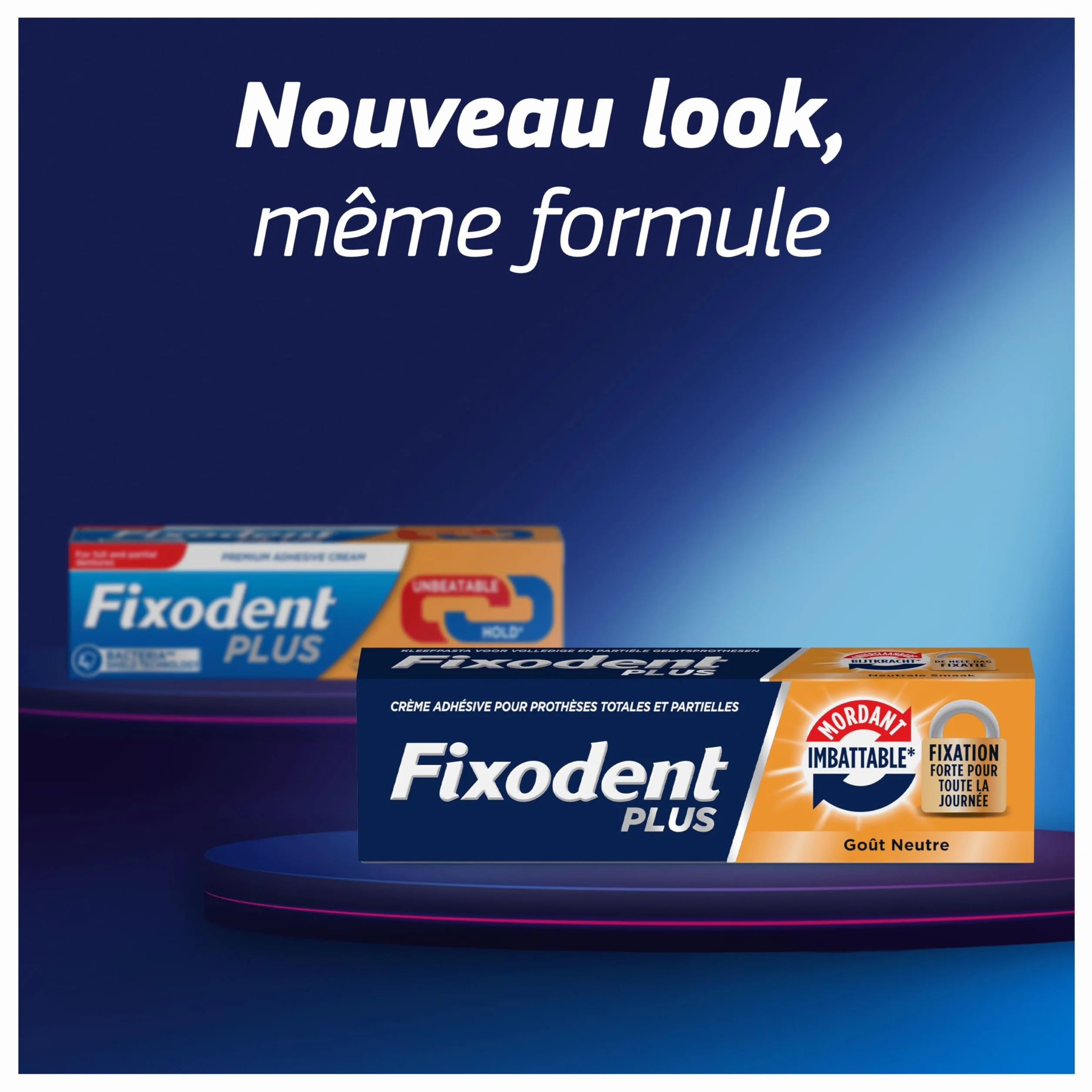 Fixodent Crème Adhésive Plus Mordant Imbattable pour Prothèses Totales et Partielles, Goût Neutre, 57ml