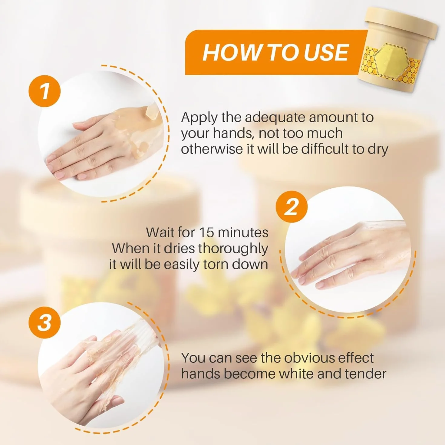 Masque exfoliant au miel et à la cire de lait pour les mains hydratant (1 pièce)