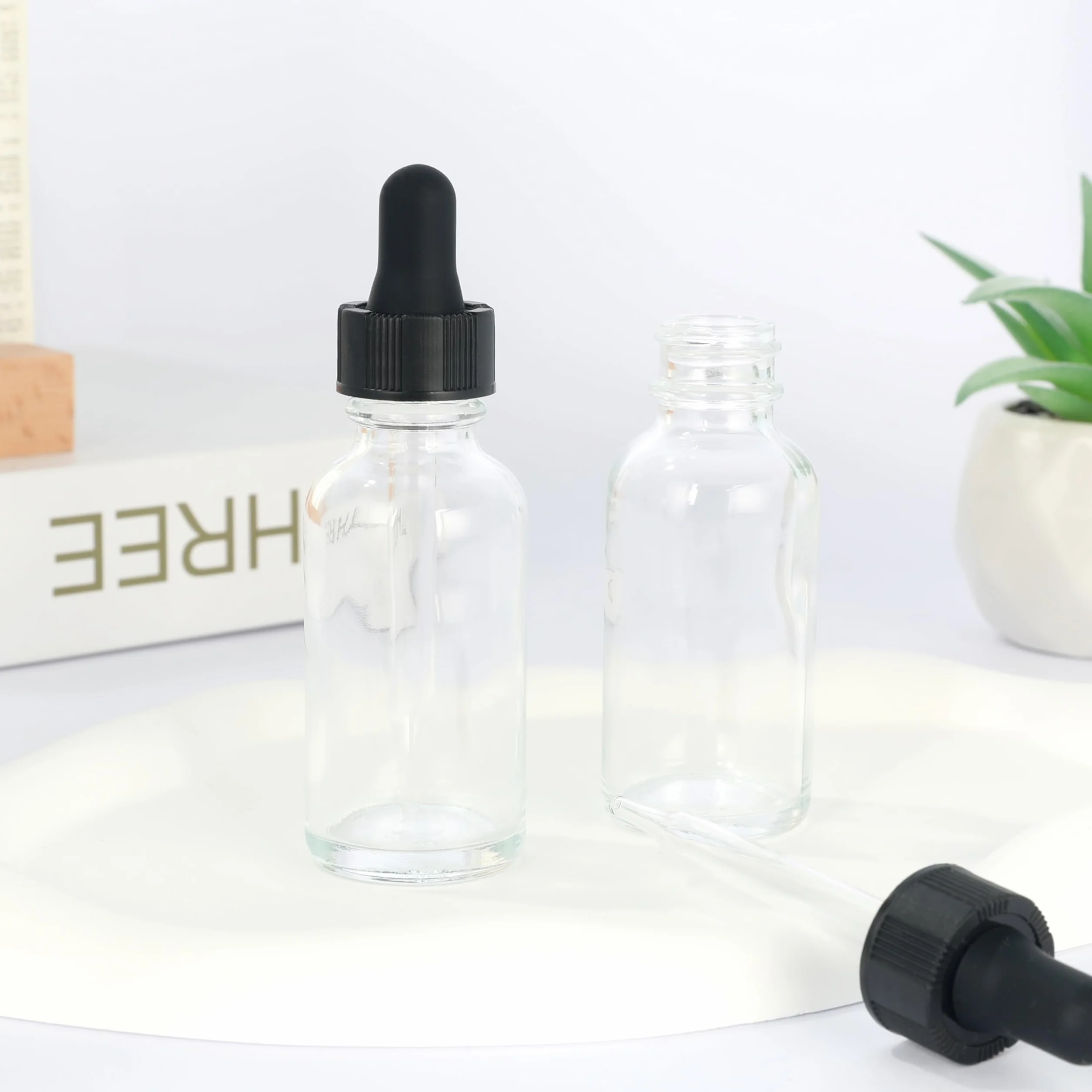 Magic Season Boston Lot de 24 flacons ronds en verre transparent avec compte-gouttes 30 ml