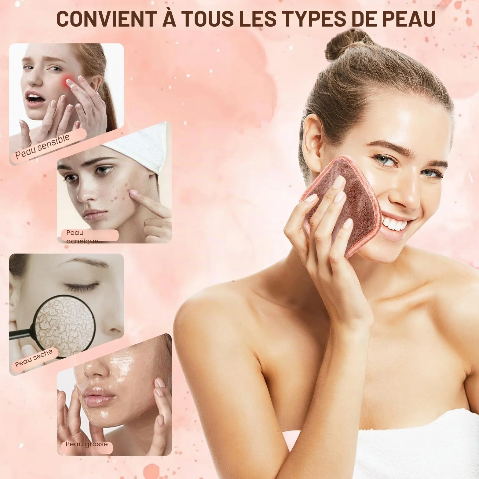PHOGARY Pads Demaquillants Lavables, 12 Pièces Coton Réutilisable Visage, Microfibre Tampons Démaquillants