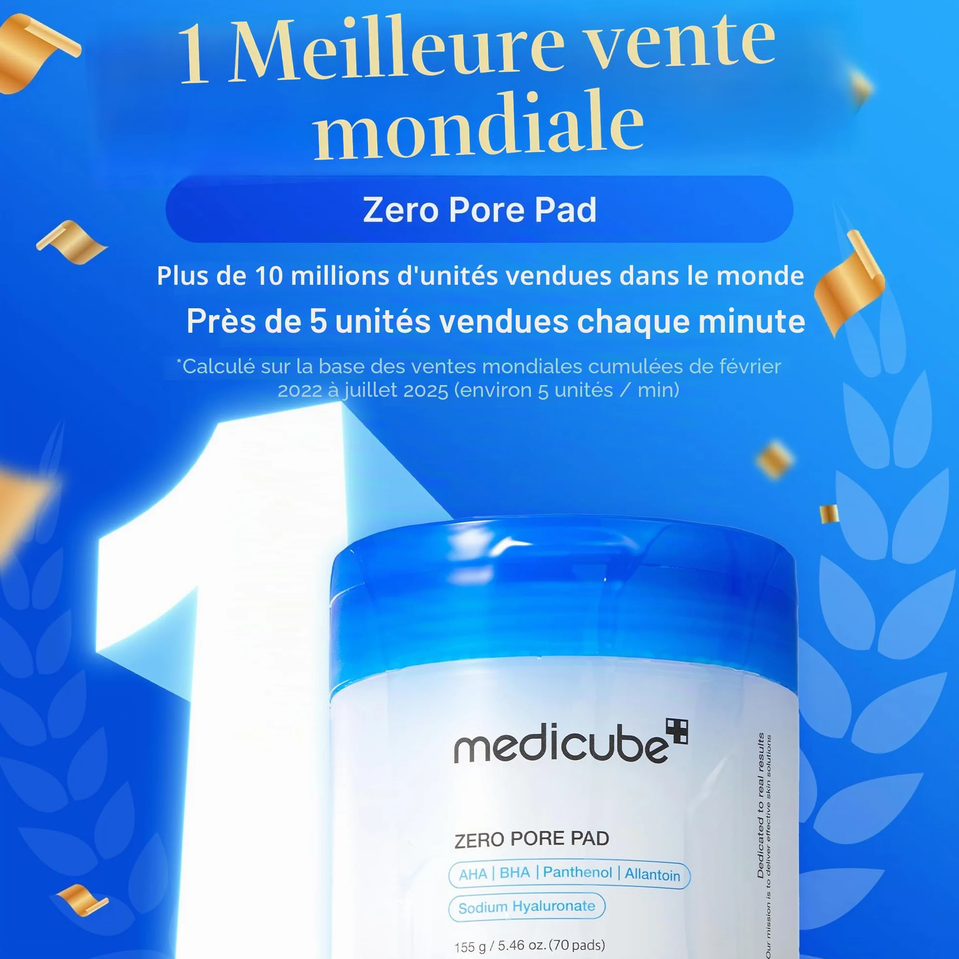 Medicube Zero Pore Pads 2.0, Tonifiants Visage Double Texture Exfoliation Soin Pores 4,5% Acide Lactique AHA 70 Pièces
