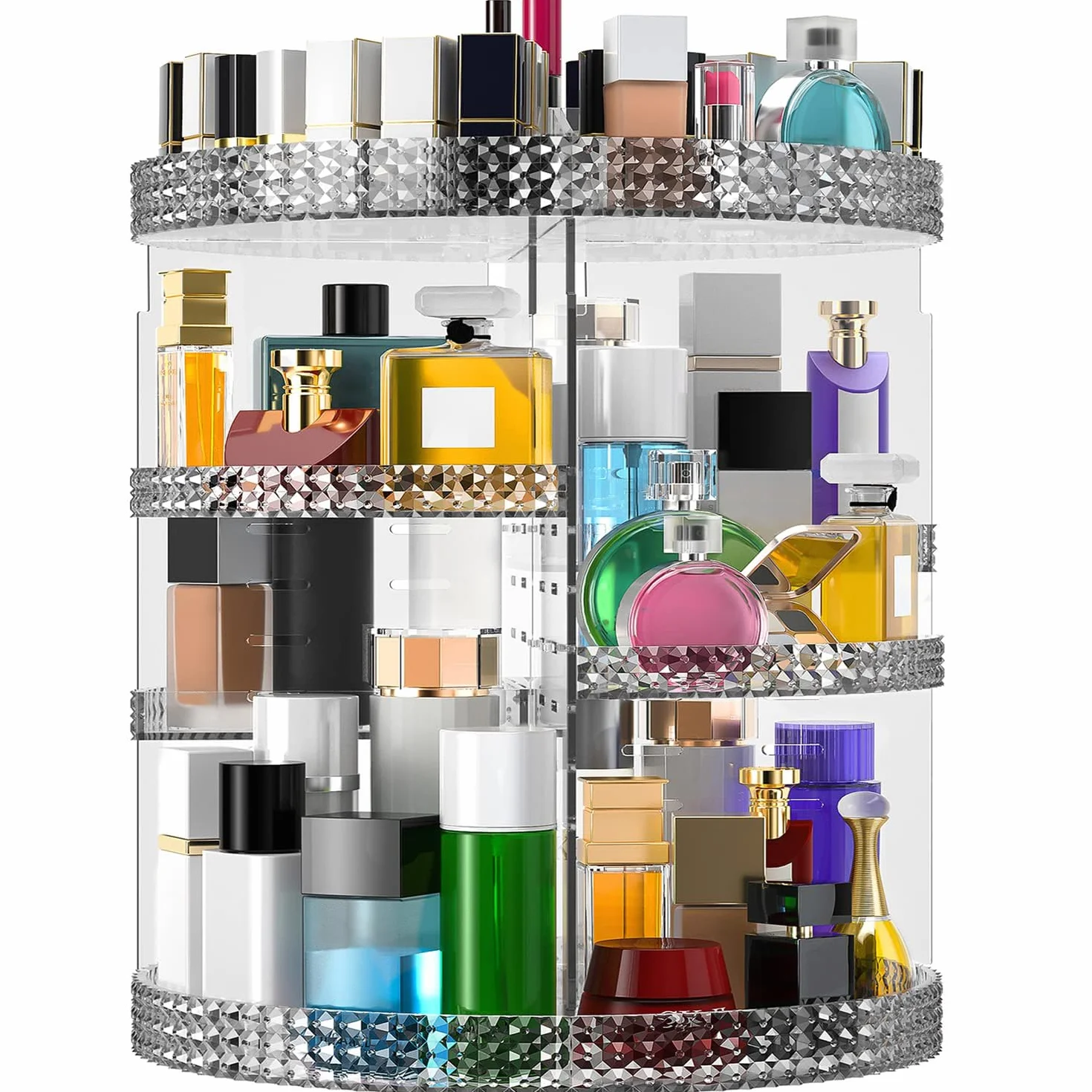 Organiseur de maquillage rotatif en acrylique, rond, 7 couches, grande capacité, convient aux pinceaux de maquillage, rouges à lèvres, salle de bain, coiffeuse, gris