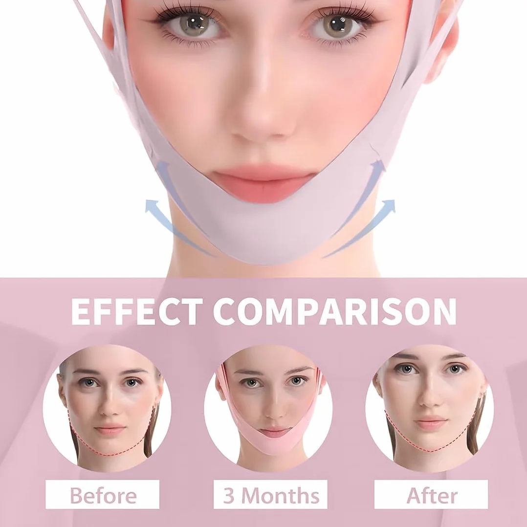 Masque Visage Liftant Réutilisable en Forme de V, Raffermissant Anti-Affaissement, Rose