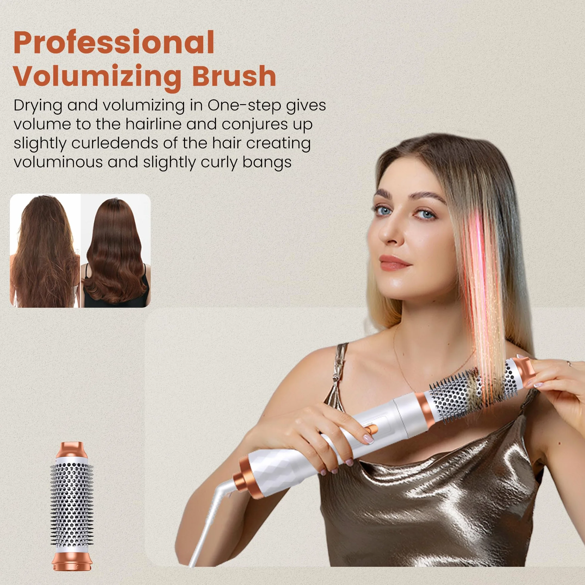 Airbrush 5 en 1 Brosse Soufflante 5 en 1, Seche Cheveux 5 en 1 avec Seche Cheveux Boucleur, Brosse Souflante, Thermal Brush, Air Styler 5 en 1 Pour Sécher, Boucler, Lisser, Cadeau Noel Femme