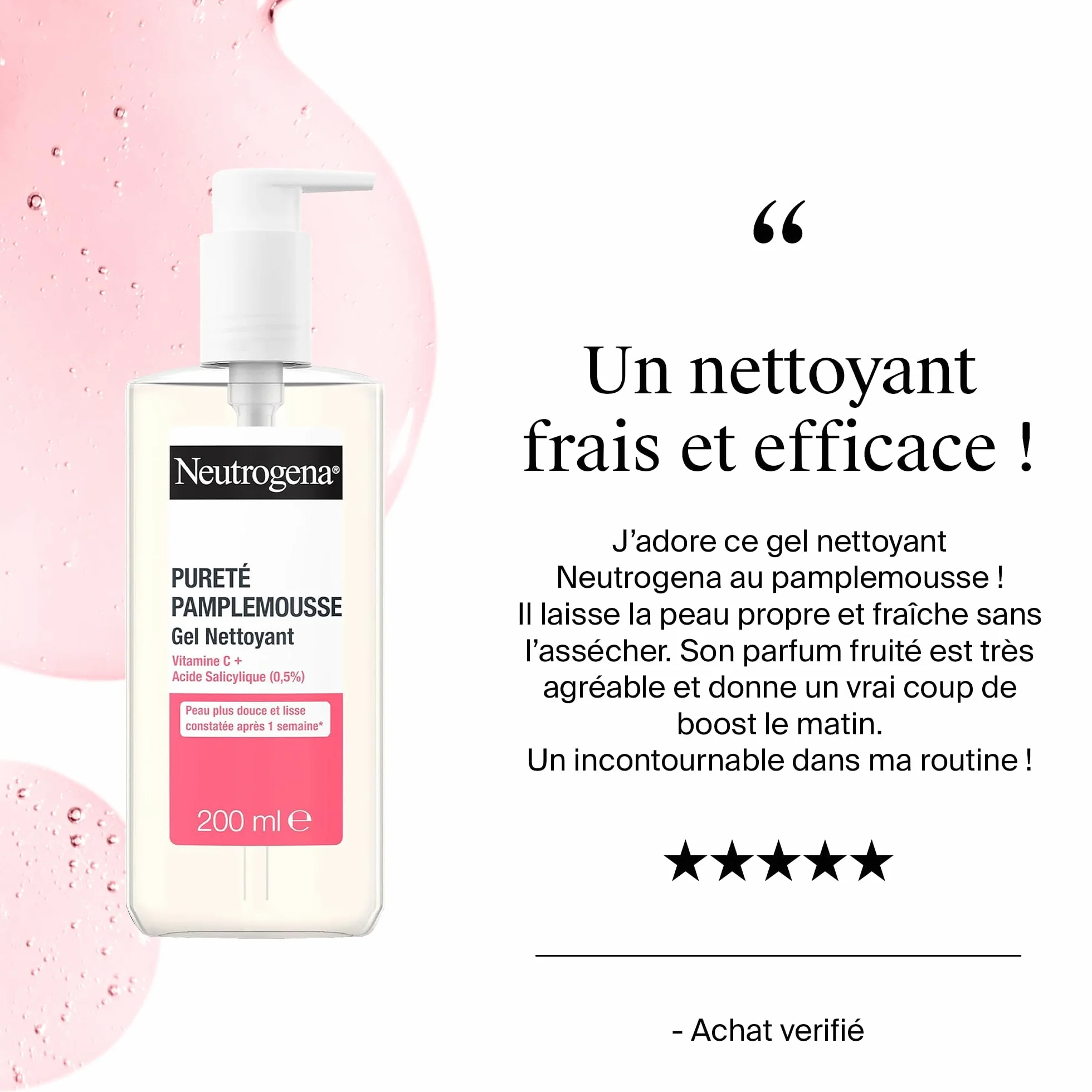 Neutrogena Gel Nettoyant Pureté Pamplemousse 200 ml Nettoyant Visage Vitamine C Acide Salicylique 0,5%